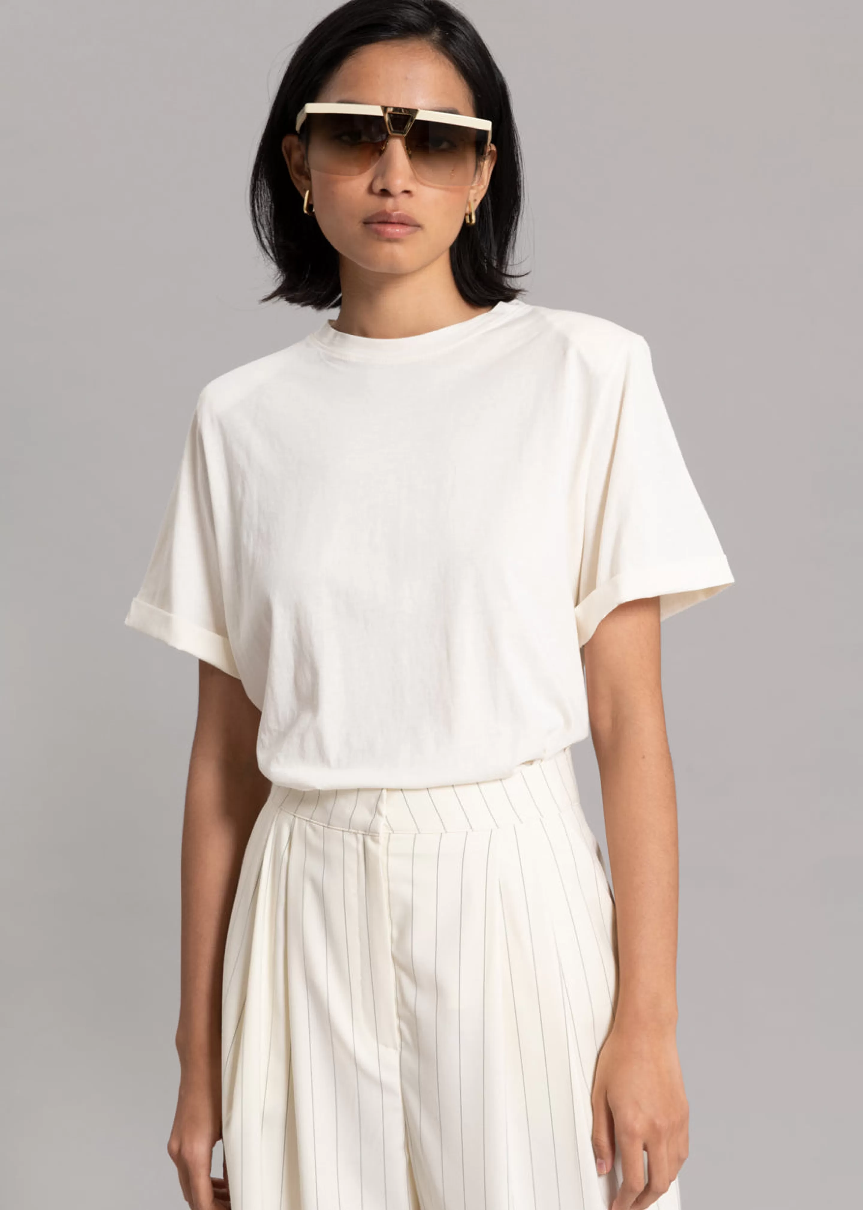 Tops | The Frankie Shop Lena Padded Shoulder Tee Cream