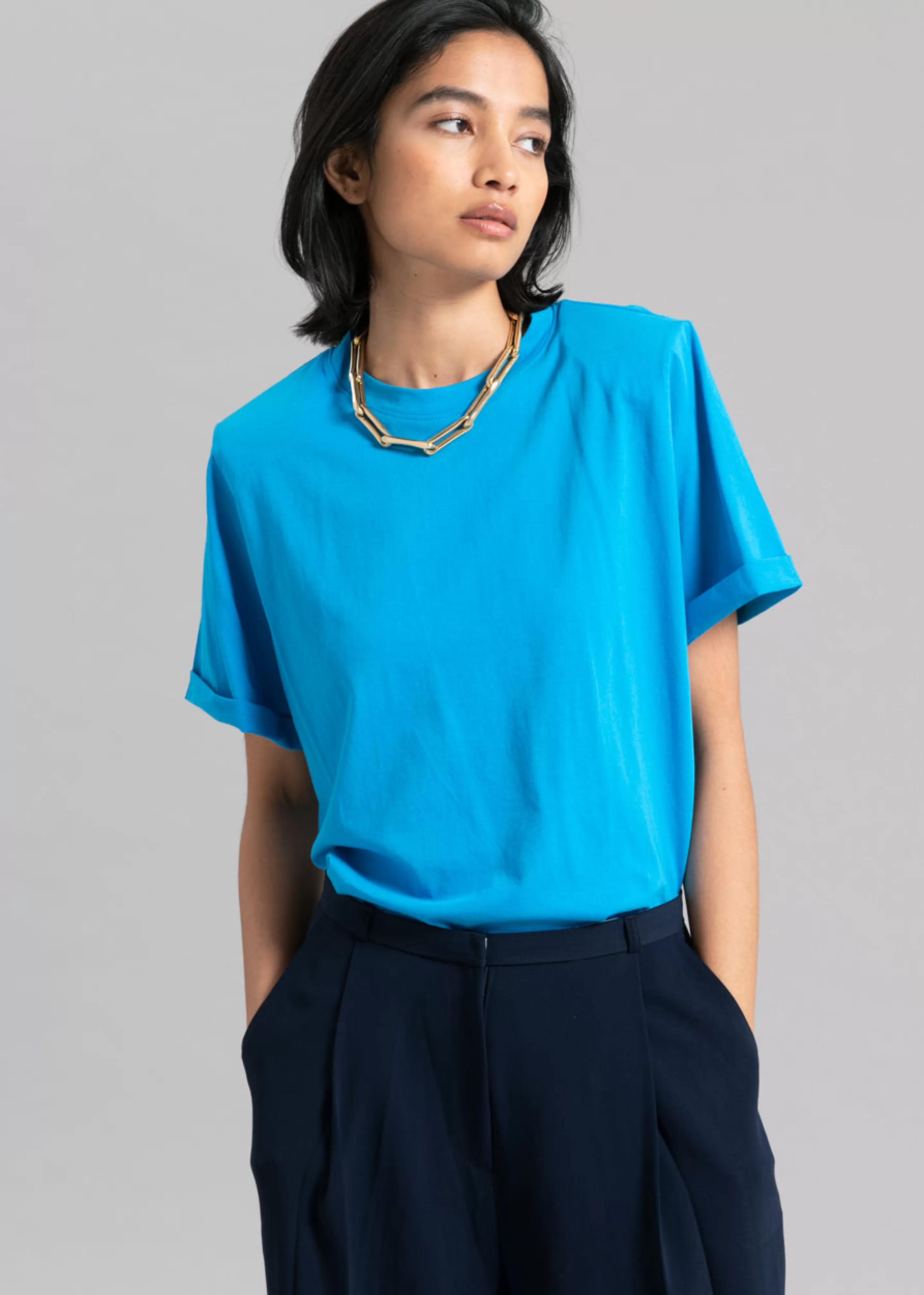 Tops | The Frankie Shop Lena Padded Shoulder Tee Cobalt