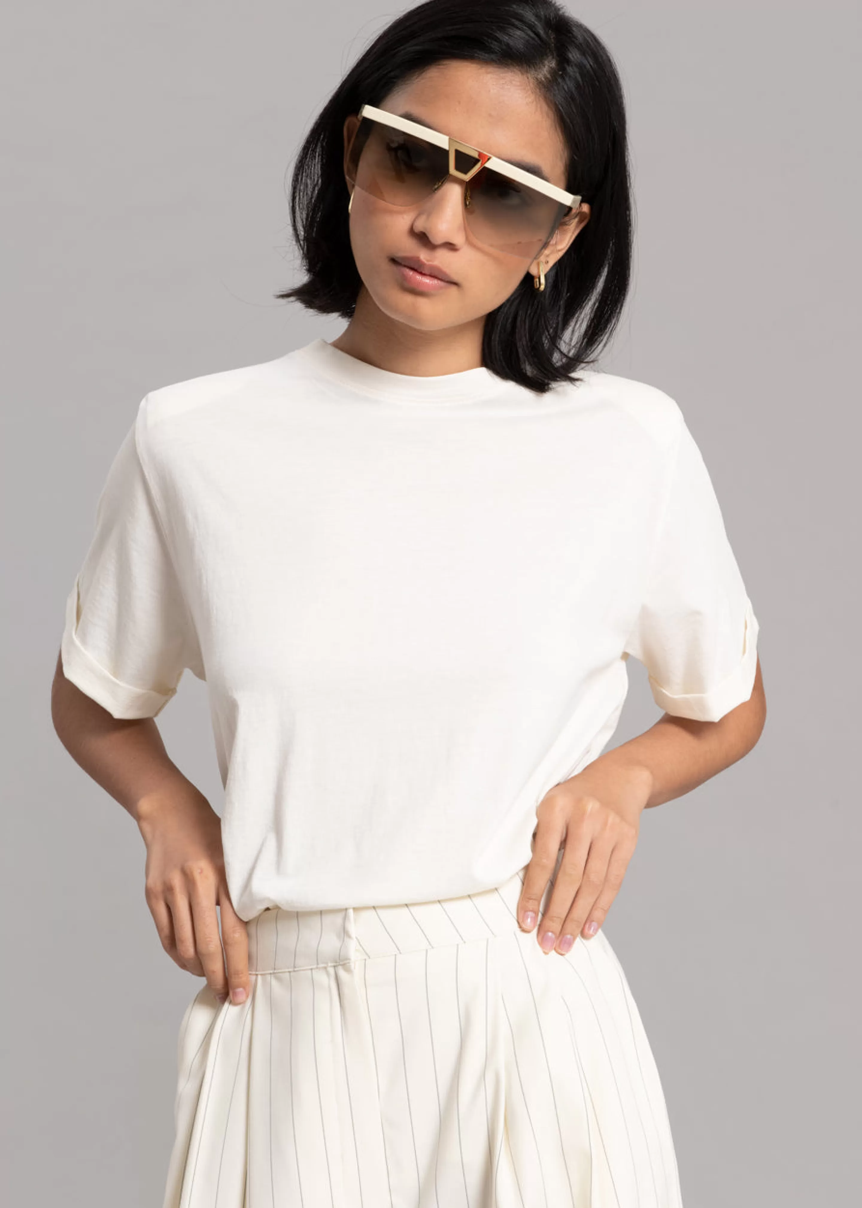 Tops | The Frankie Shop Lena Padded Shoulder Tee Cream