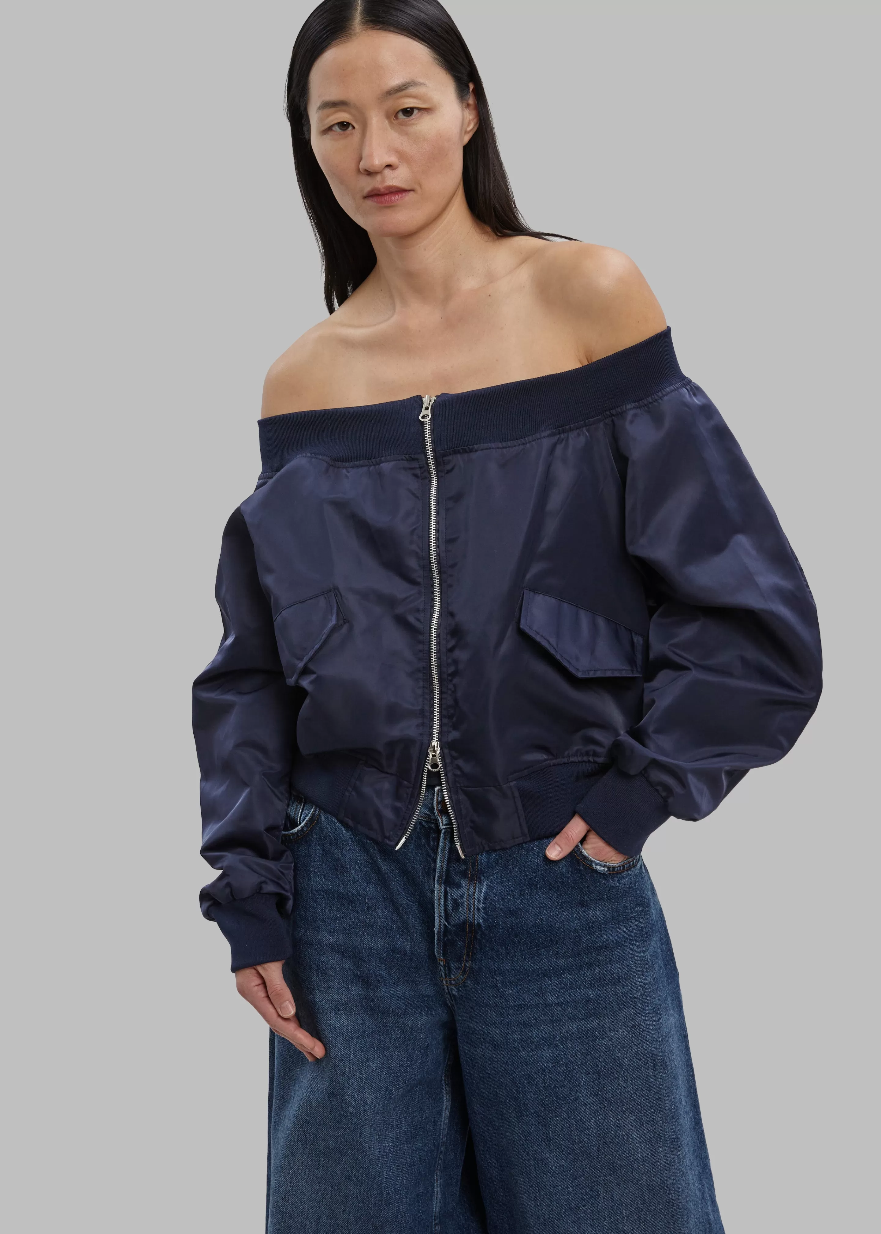 Outerwear | The Frankie Shop Lilya Off Shoulder Bomber Navy