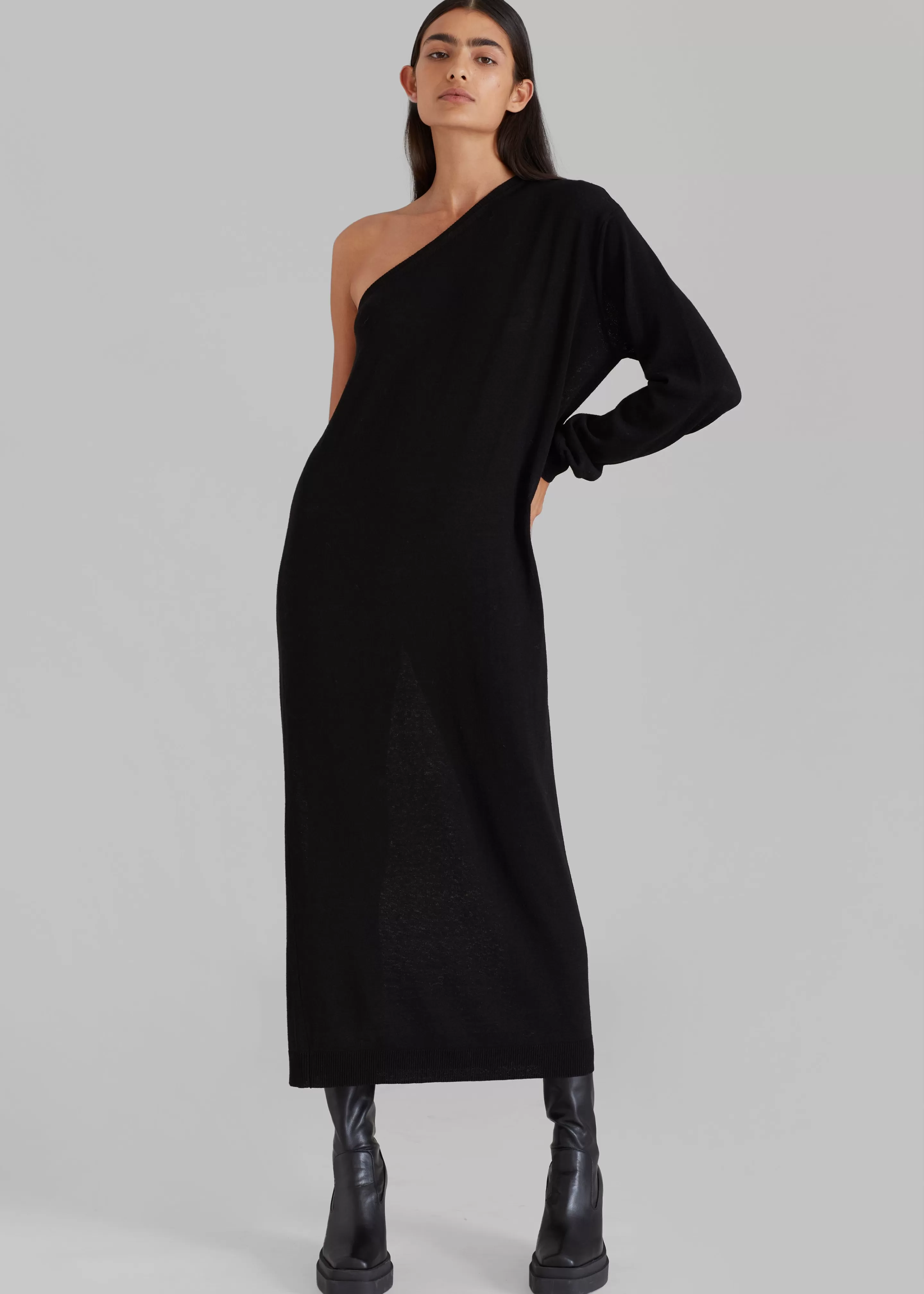 Dresses | The Frankie Shop Lina One Shoulder Loose Knit Dress Black