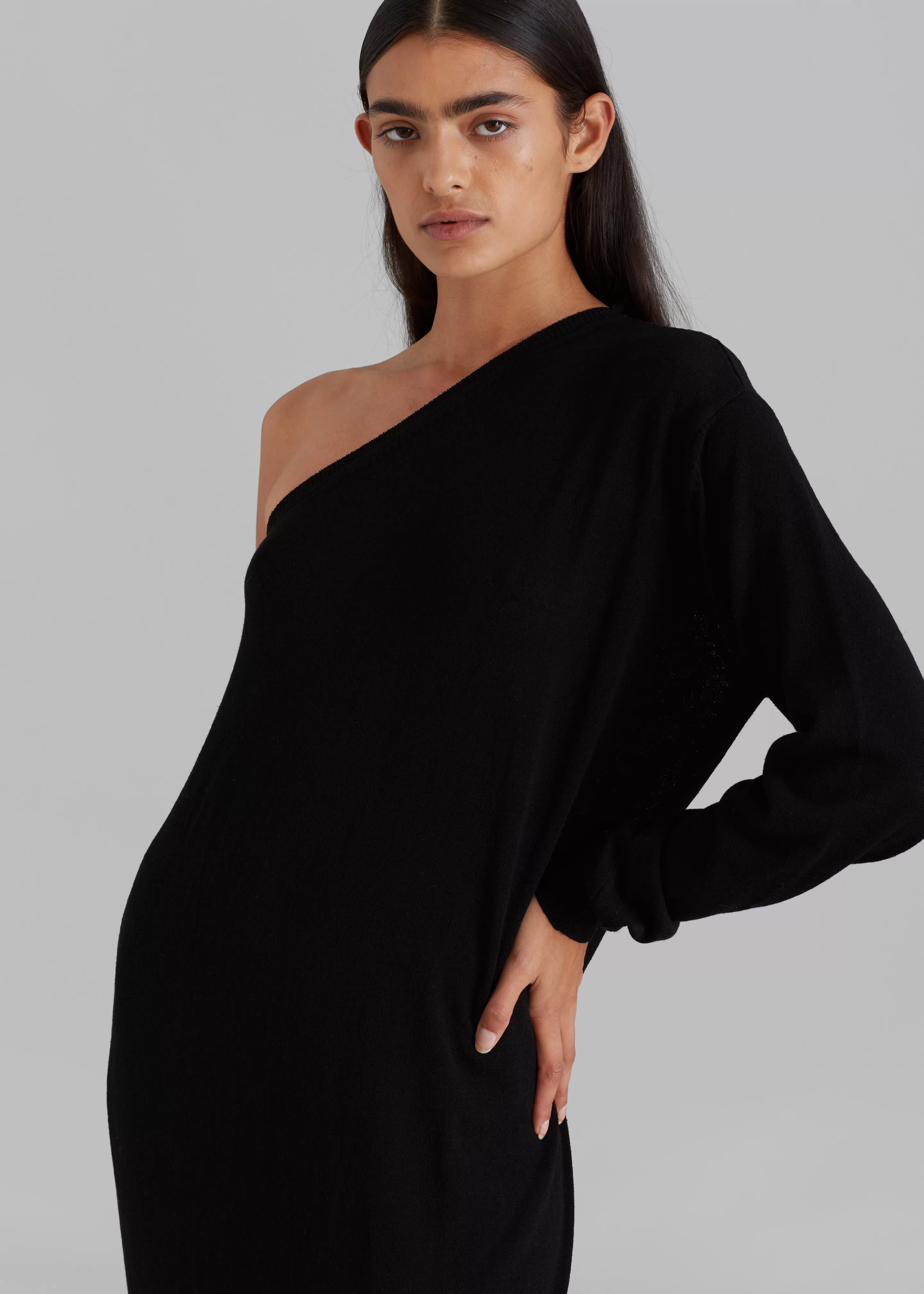 Dresses | The Frankie Shop Lina One Shoulder Loose Knit Dress Black