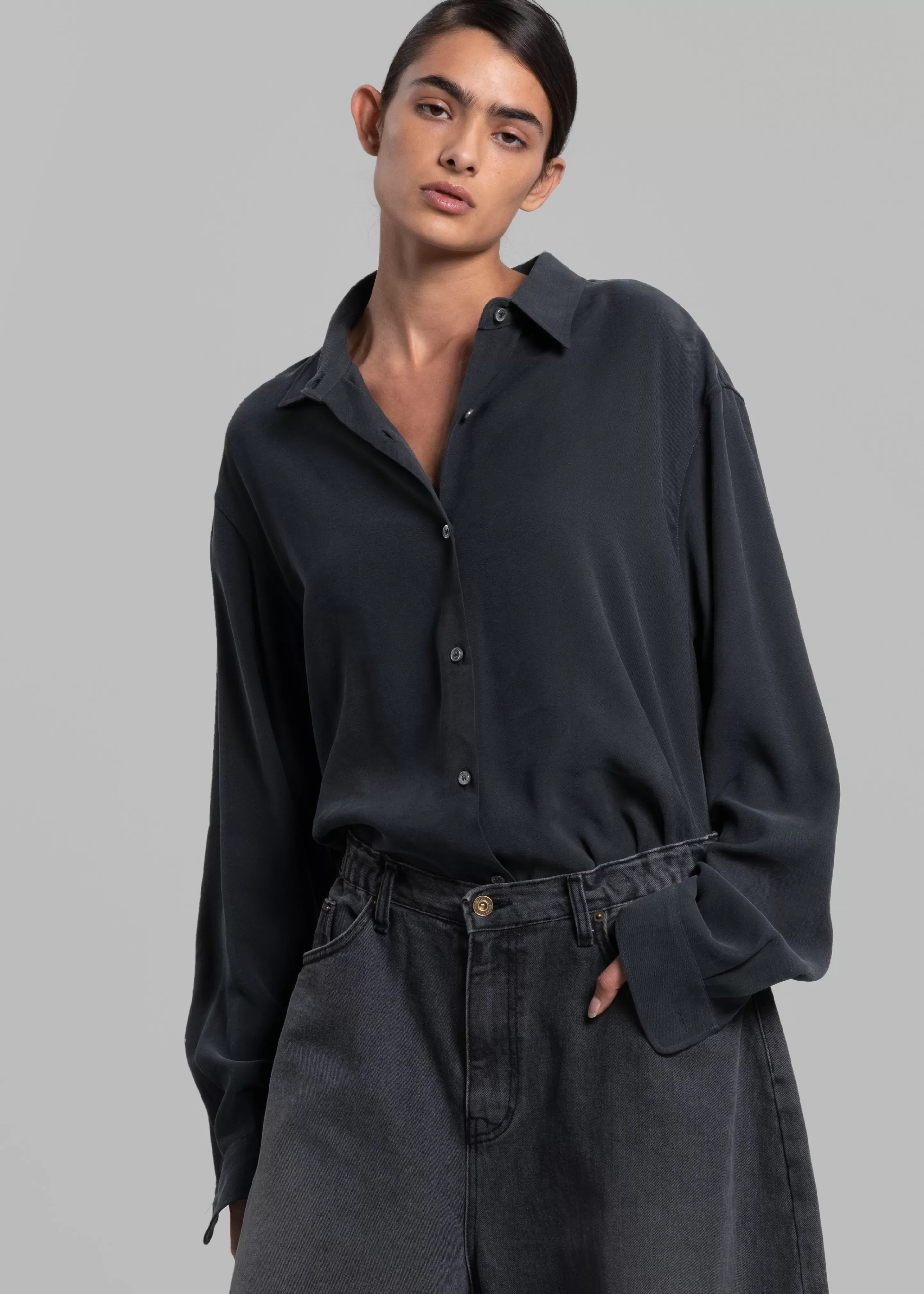 Tops | The Frankie Shop Lotta Fluid Shirt Charcoal