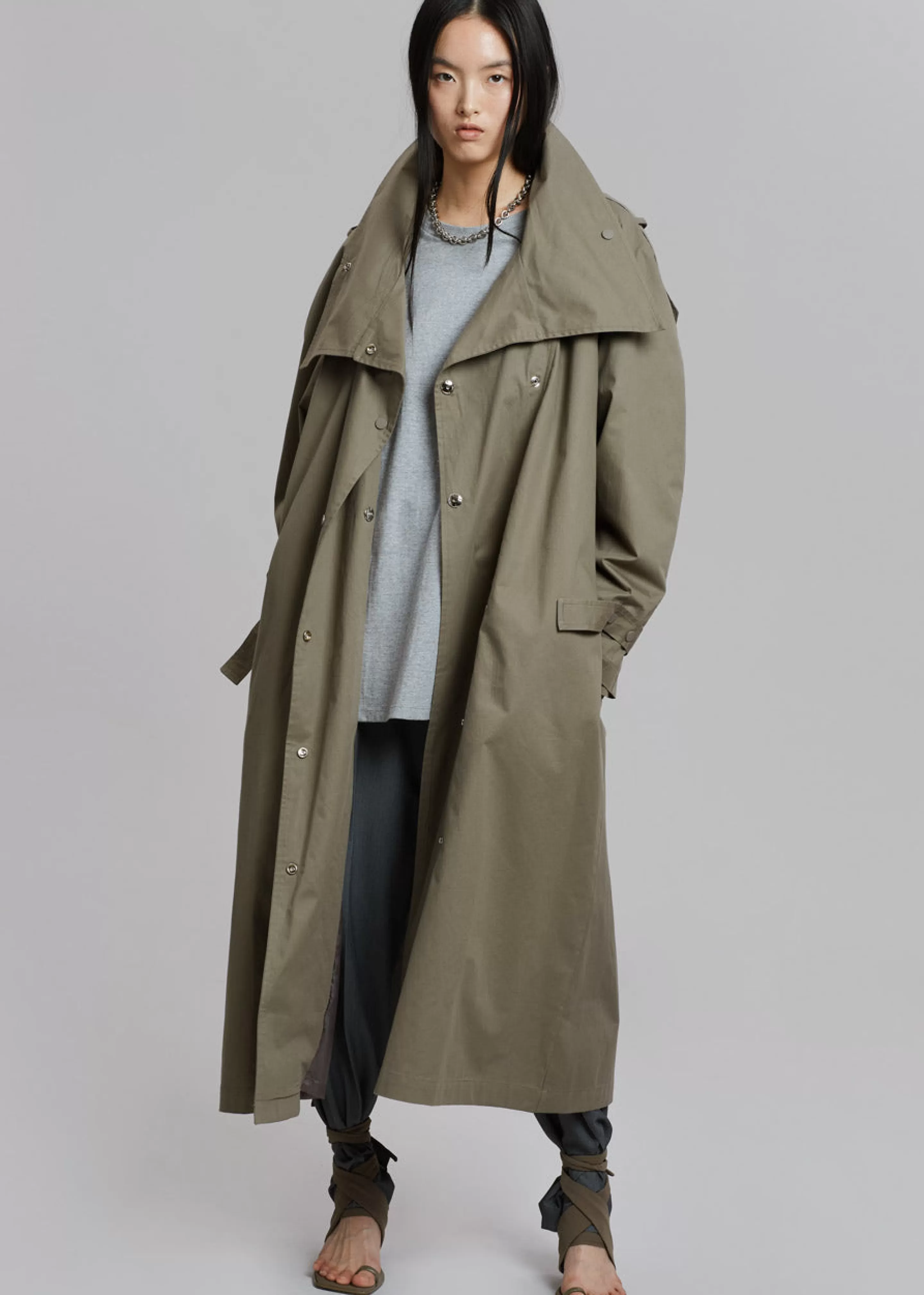 Outerwear | The Frankie Shop Lottie Wing Collar Trench Coat Olive