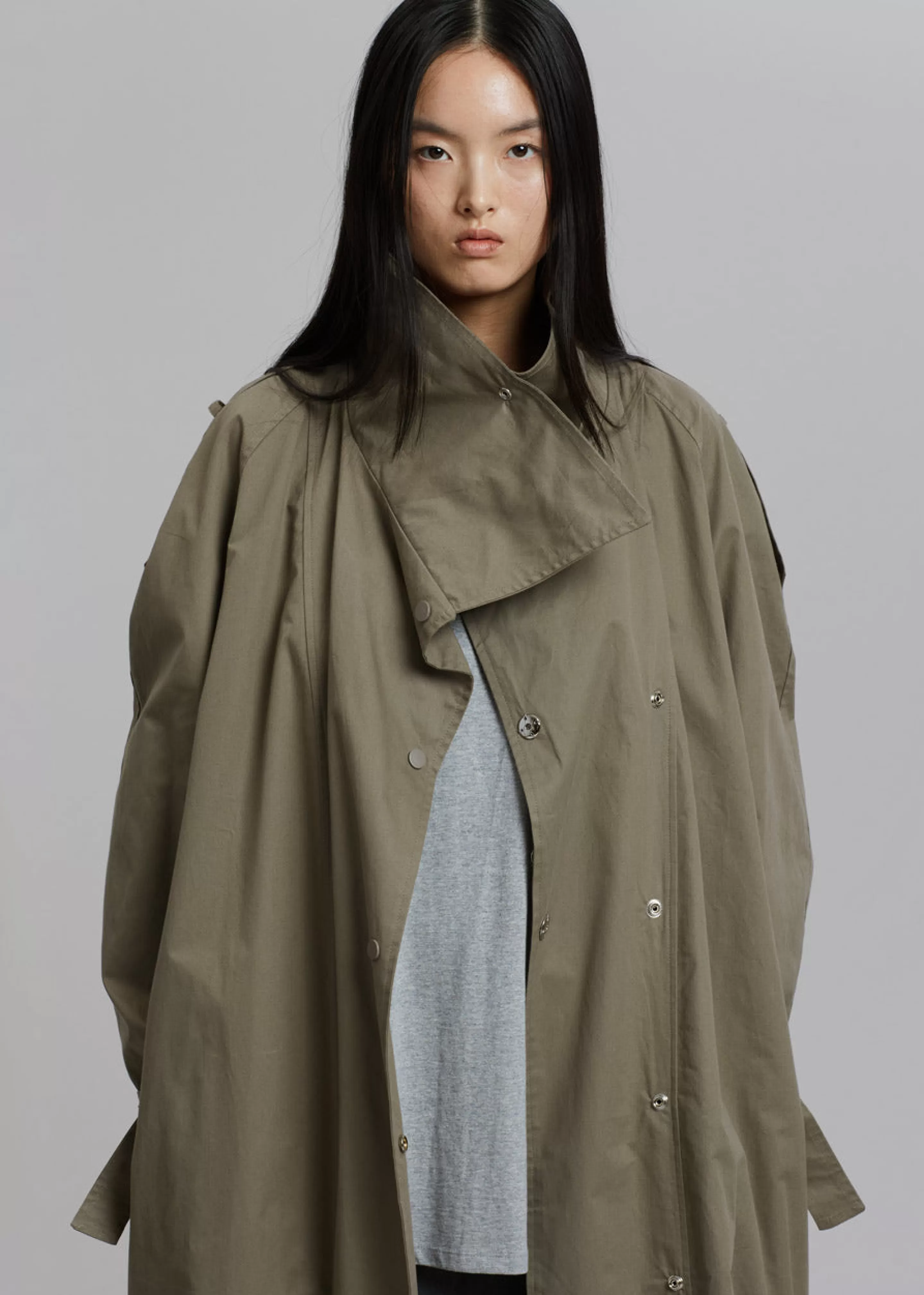 Outerwear | The Frankie Shop Lottie Wing Collar Trench Coat Olive