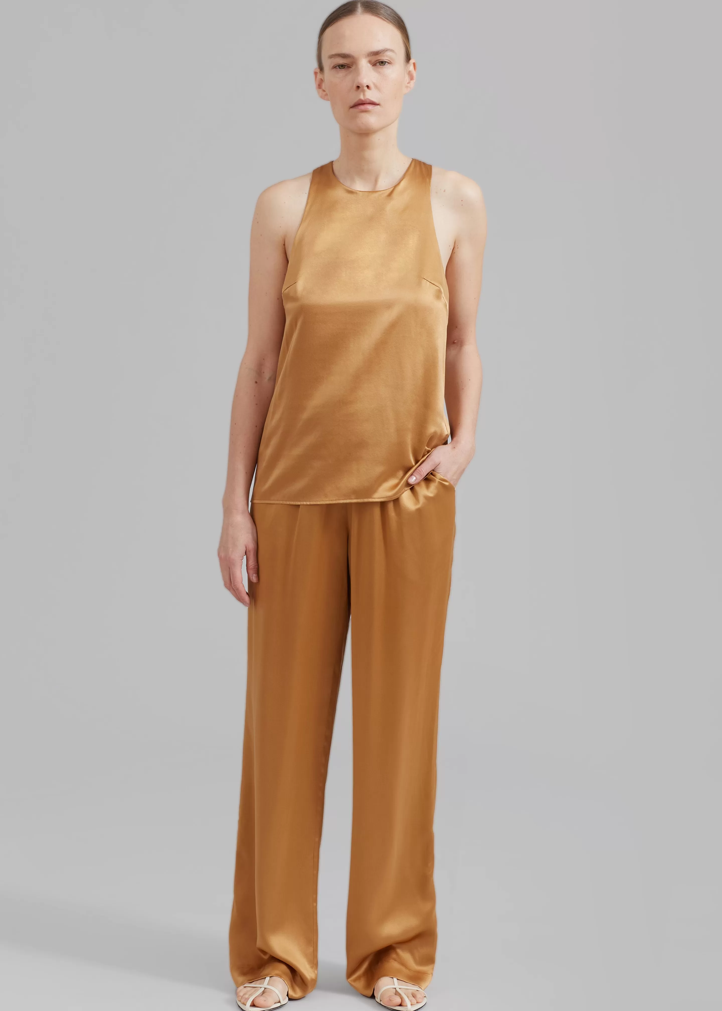 Bottoms | The Frankie Shop Loulou Studio Soma Silk Pants Camel