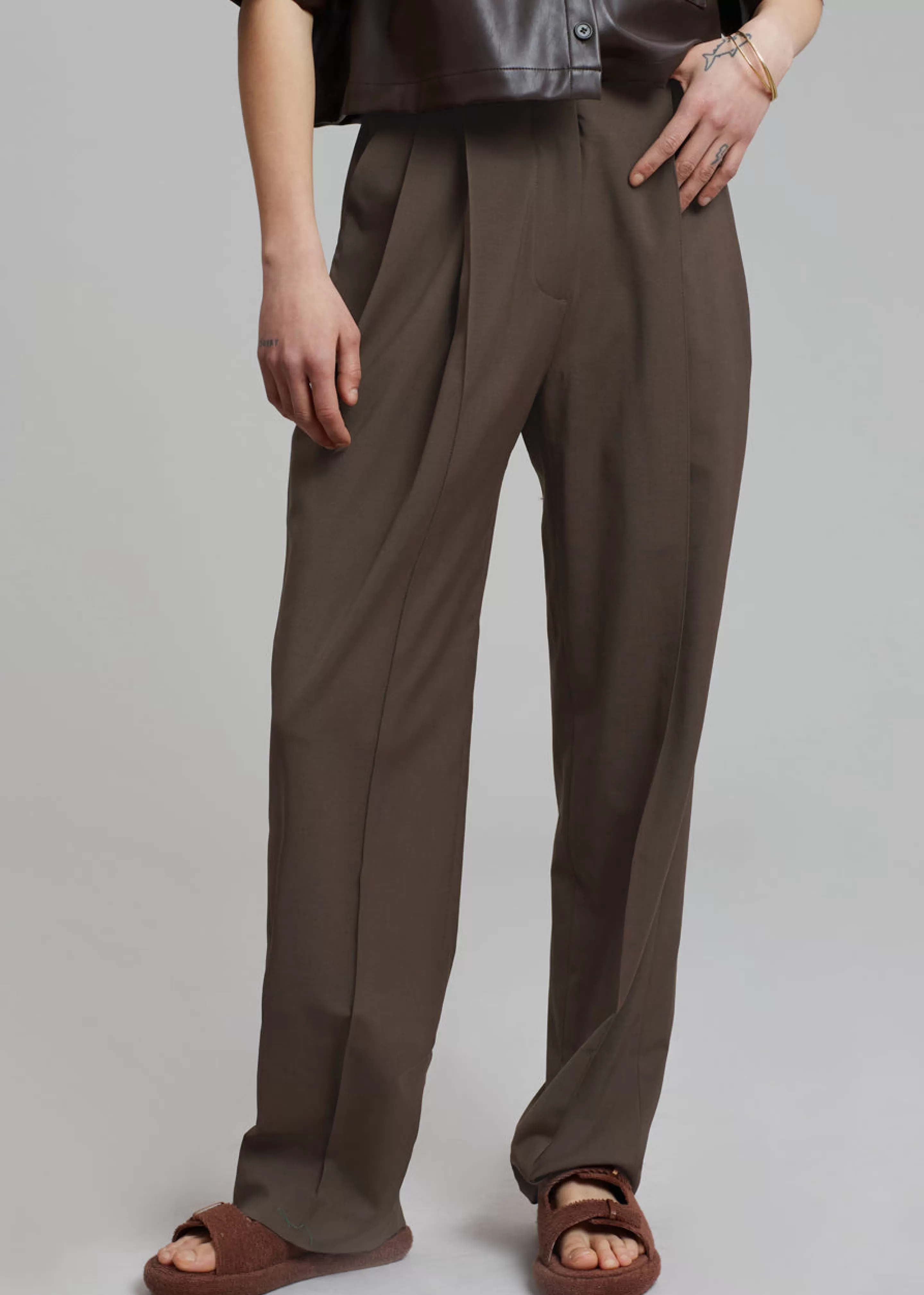 Bottoms | The Frankie Shop Low Classic Low Rise Trousers Khaki