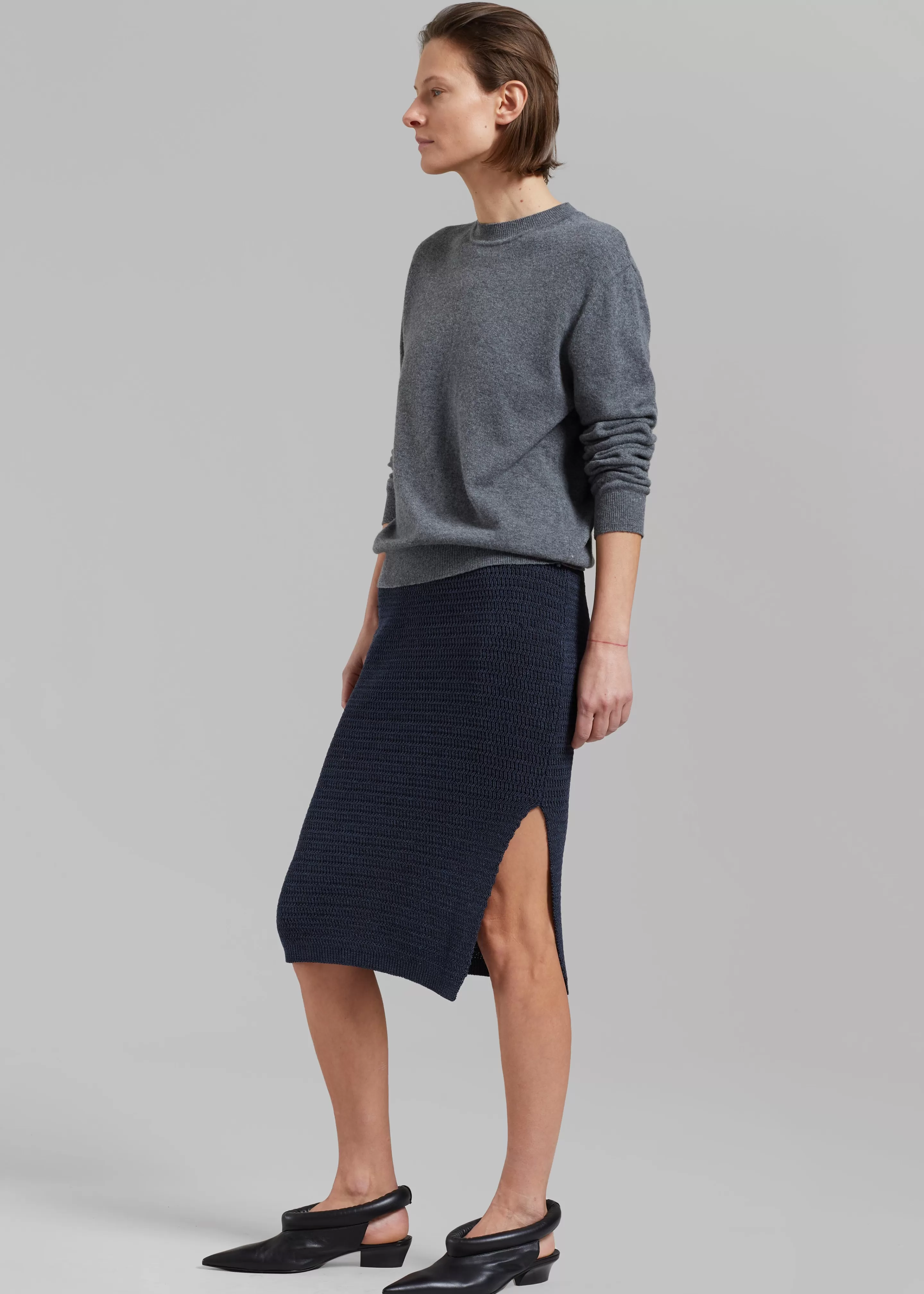 Bottoms | The Frankie Shop Low Classic Side Slit Knit Skirt Navy