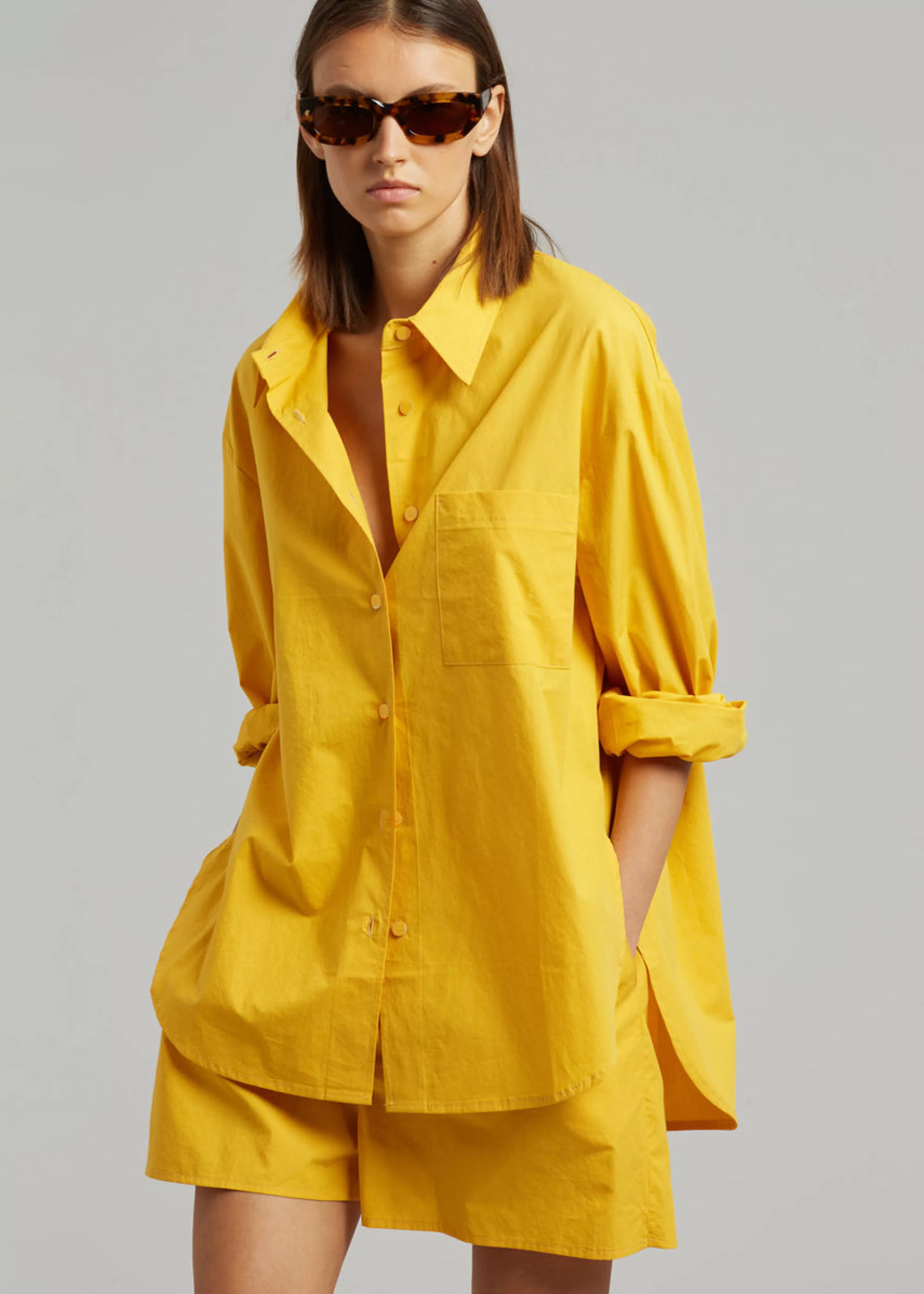 Tops | The Frankie Shop Lui Cotton Shirt Gold Yellow