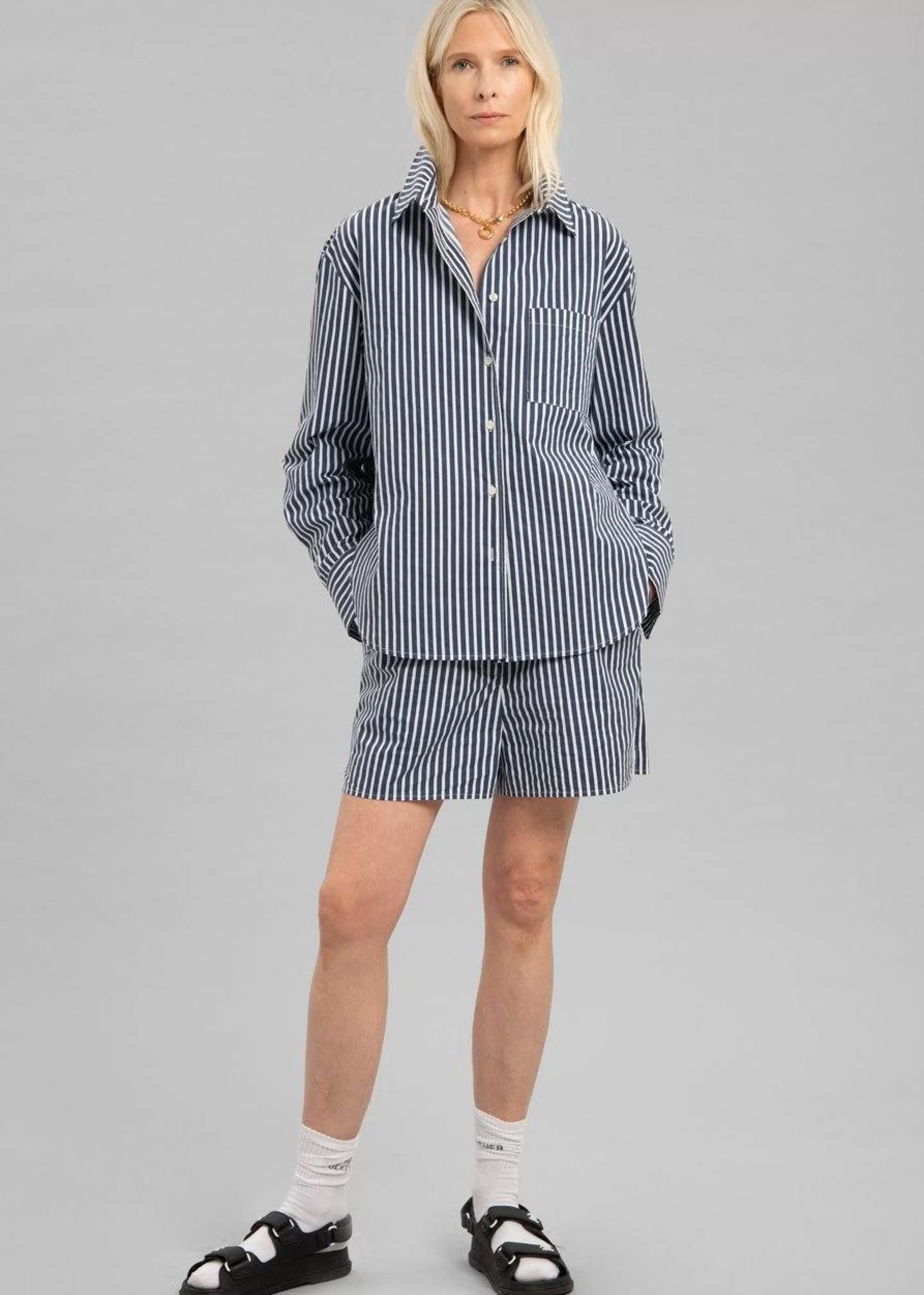 Tops | The Frankie Shop Lui Cotton Shirt Navy Stripe