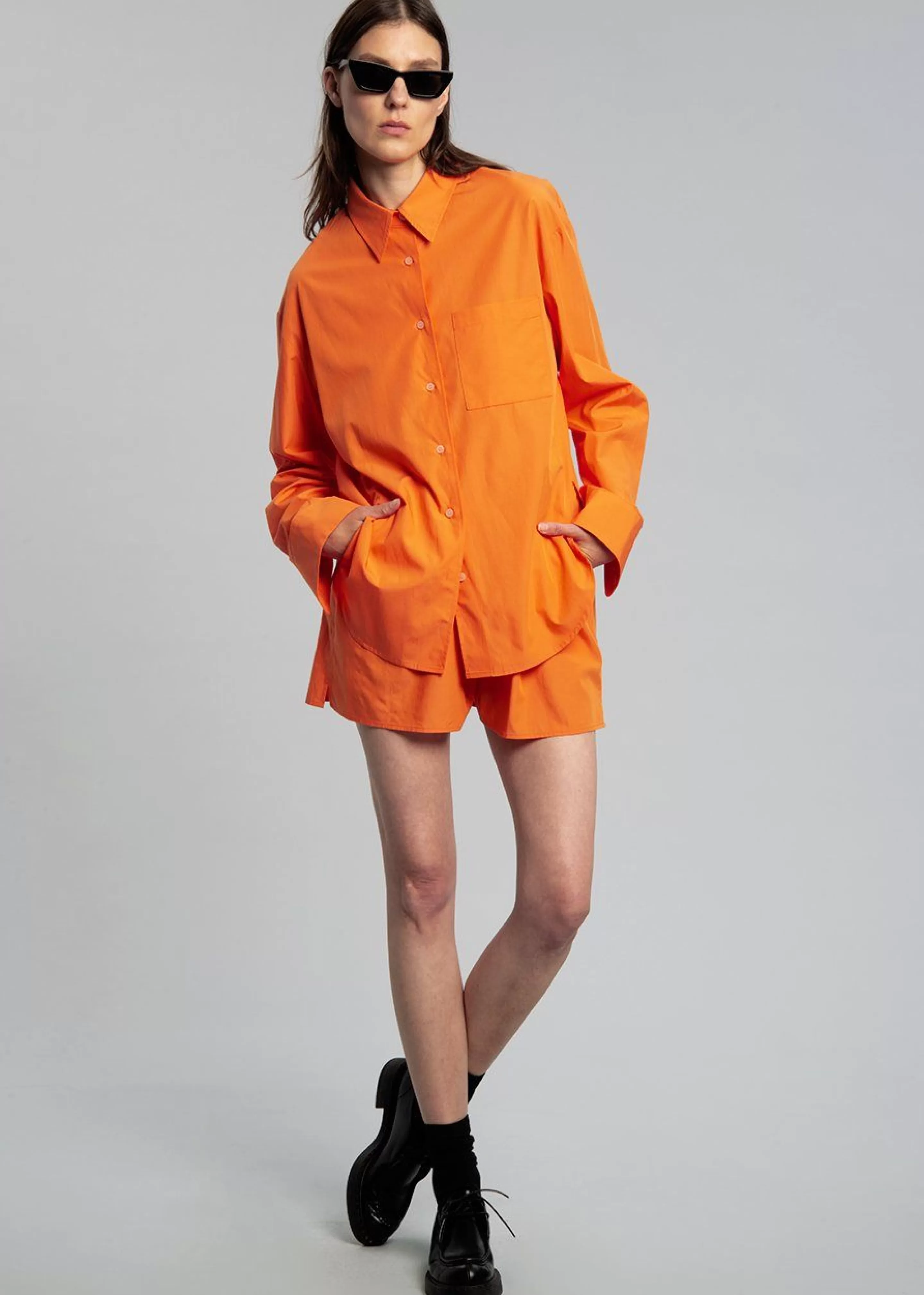 Tops | The Frankie Shop Lui Cotton Shirt Tangerine