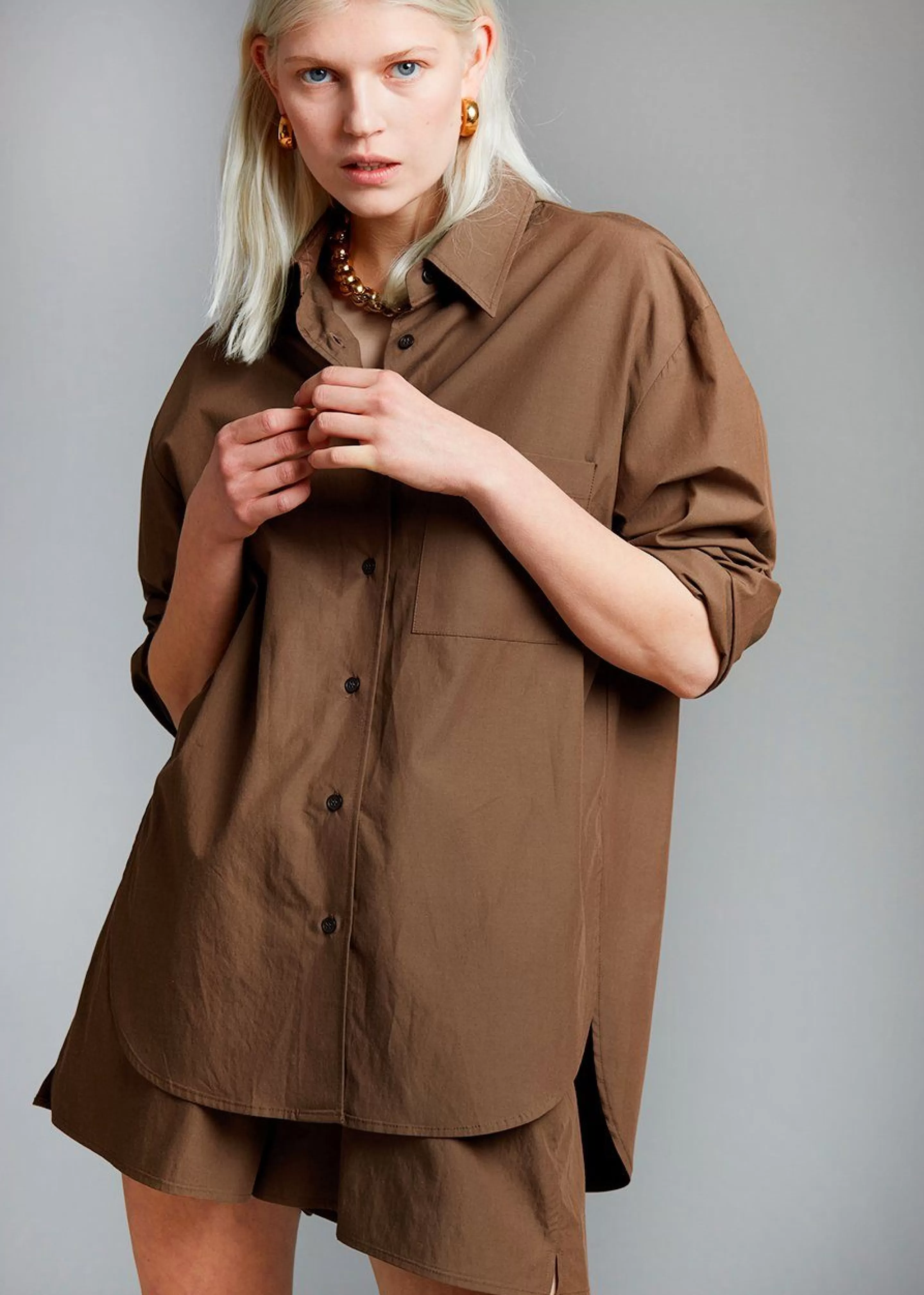 Tops | The Frankie Shop Lui Organic Cotton Shirt Chocolate