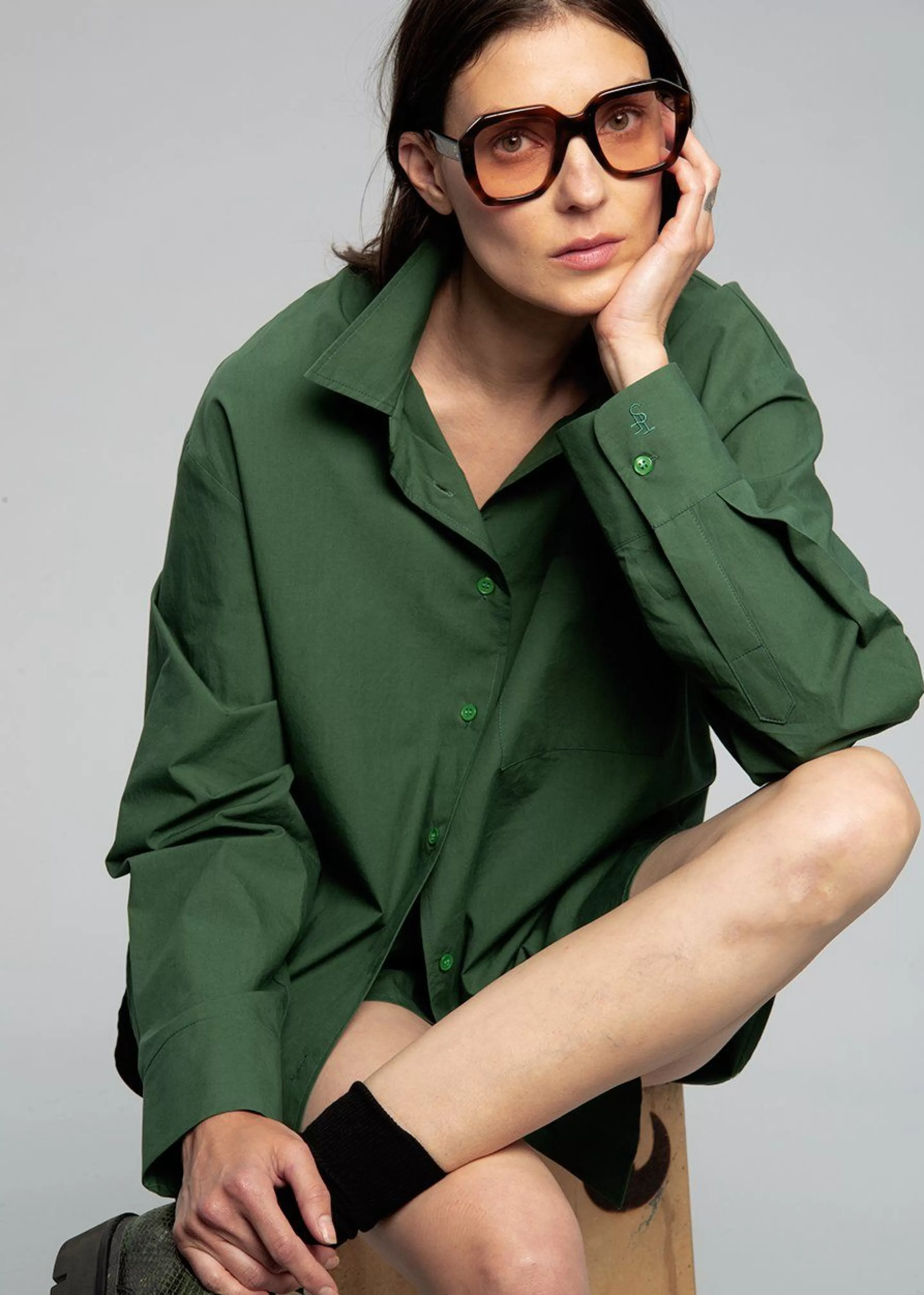 Tops | The Frankie Shop Lui Organic Cotton Shirt Hunter Green