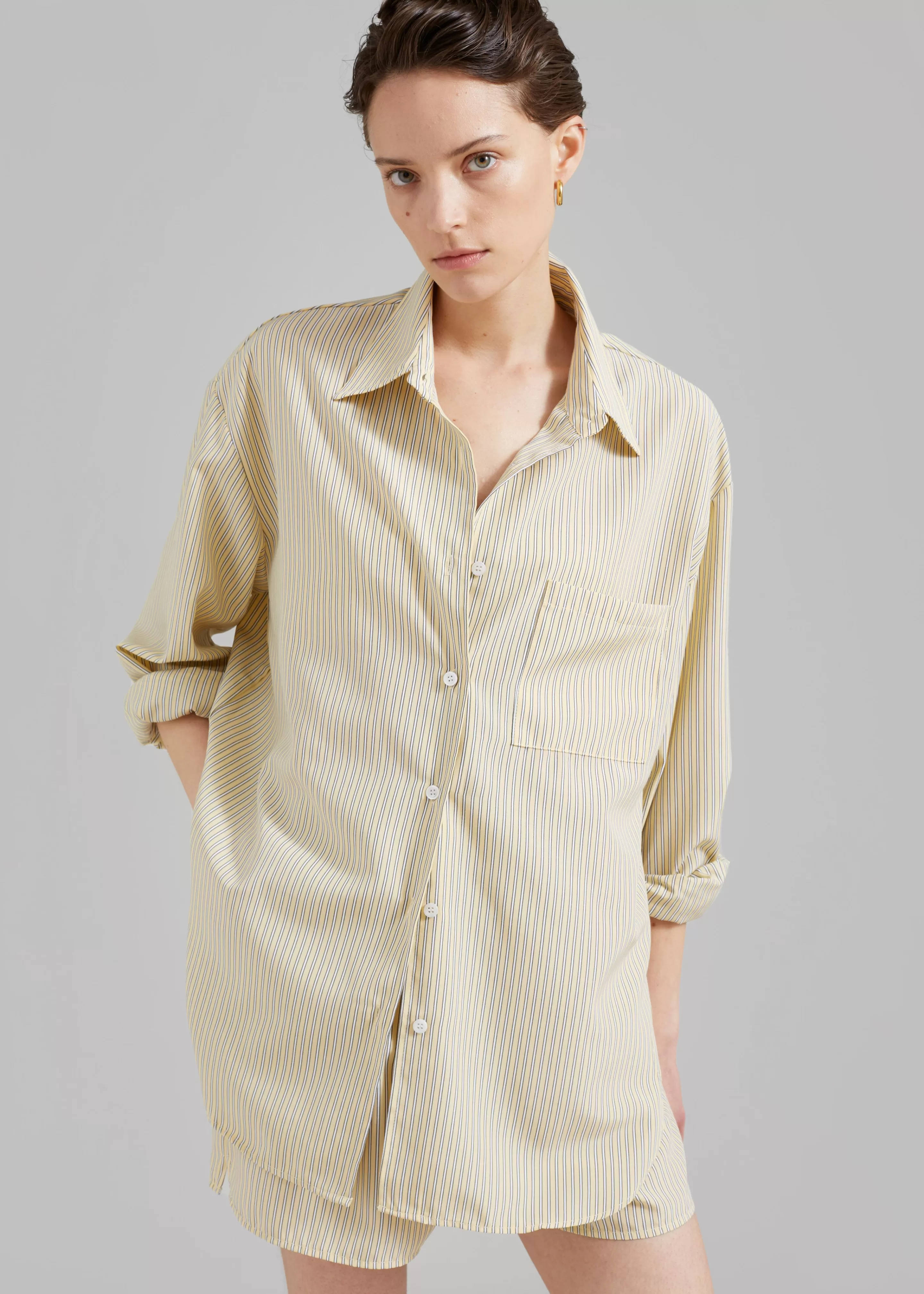 Tops | The Frankie Shop Lui Oxford Shirt Pale Yellow/Black Stripe