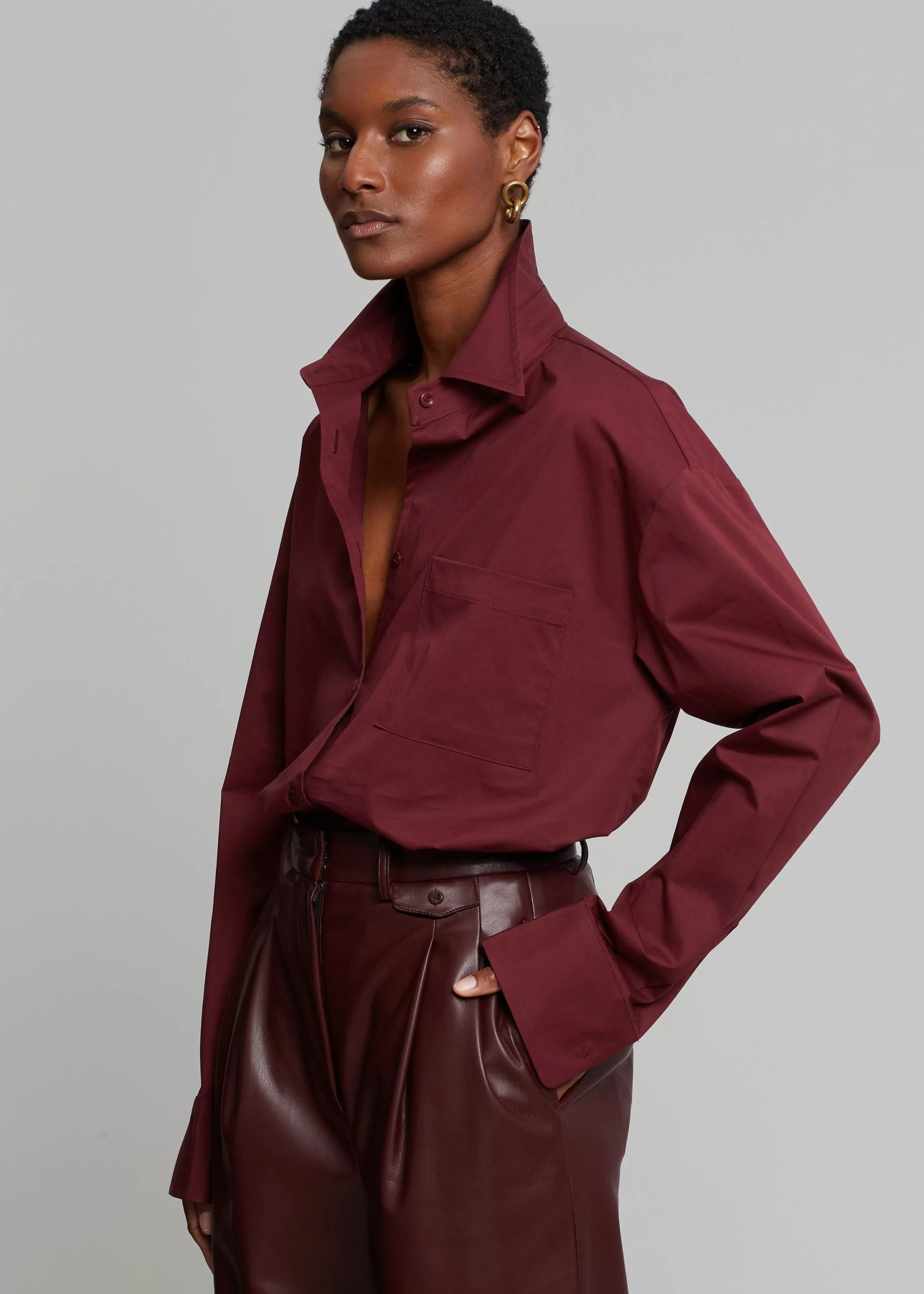 Tops | The Frankie Shop Lui Poplin Shirt Burgundy