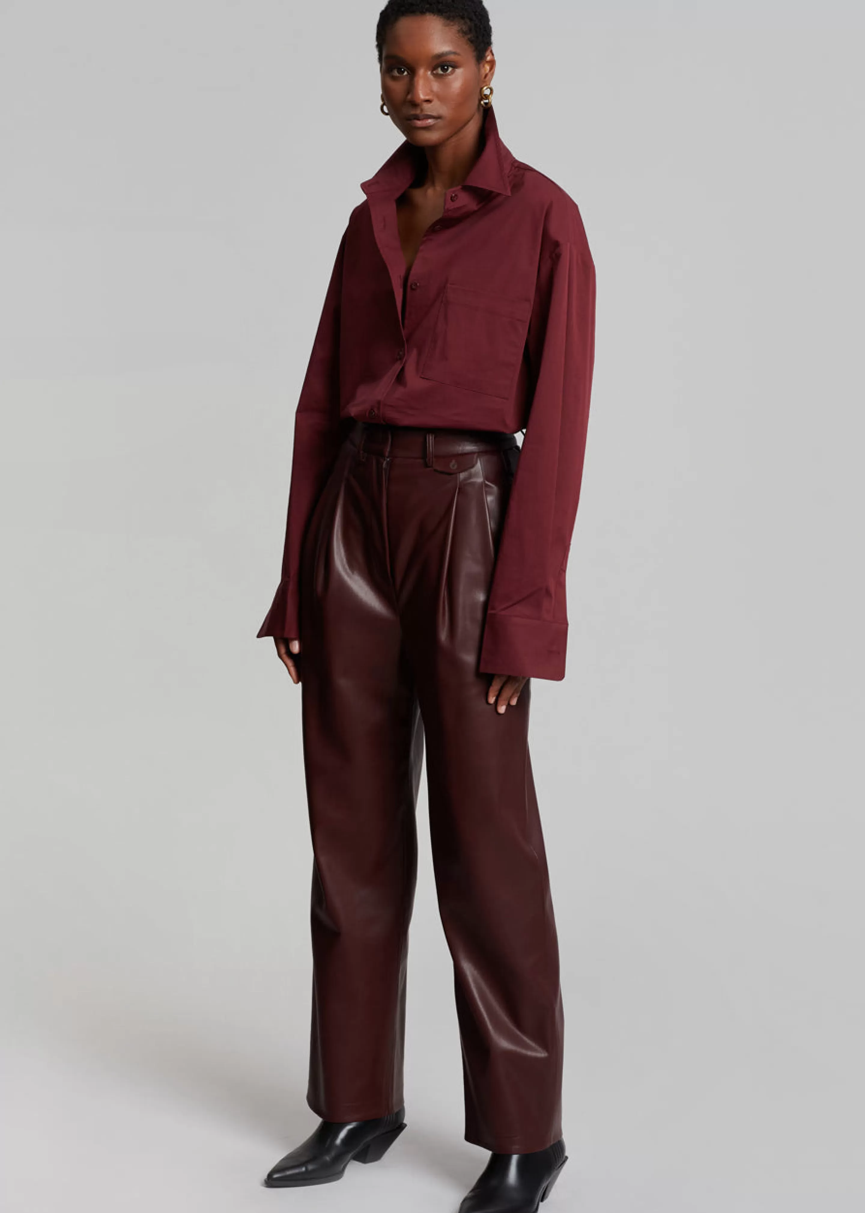 Tops | The Frankie Shop Lui Poplin Shirt Burgundy