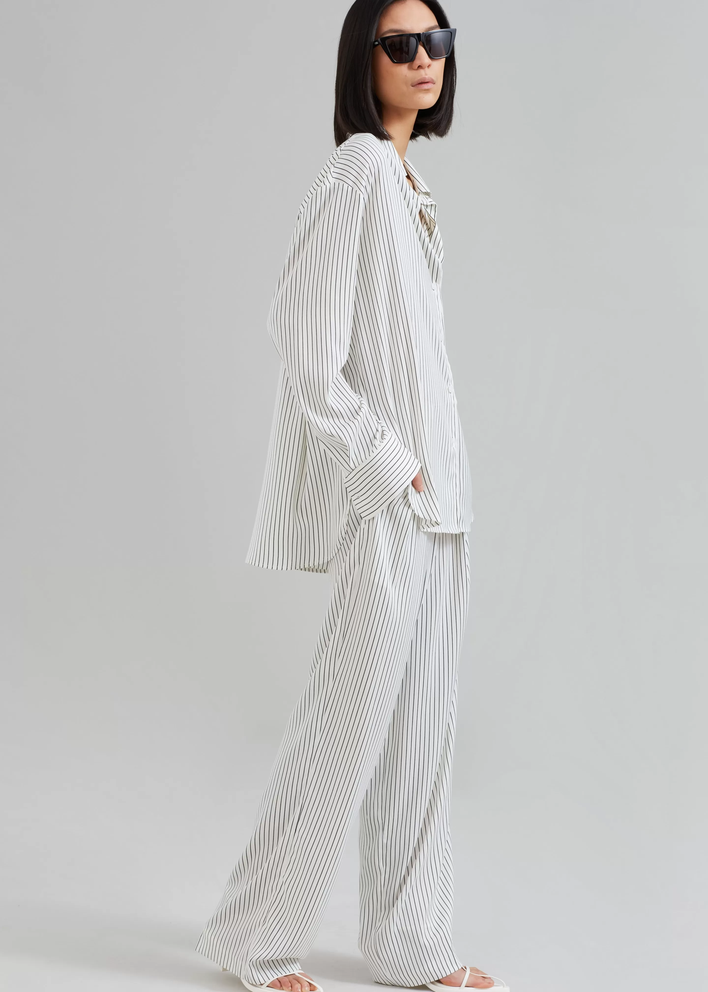 Tops | The Frankie Shop Lui Satin Shirt White Pinstripe