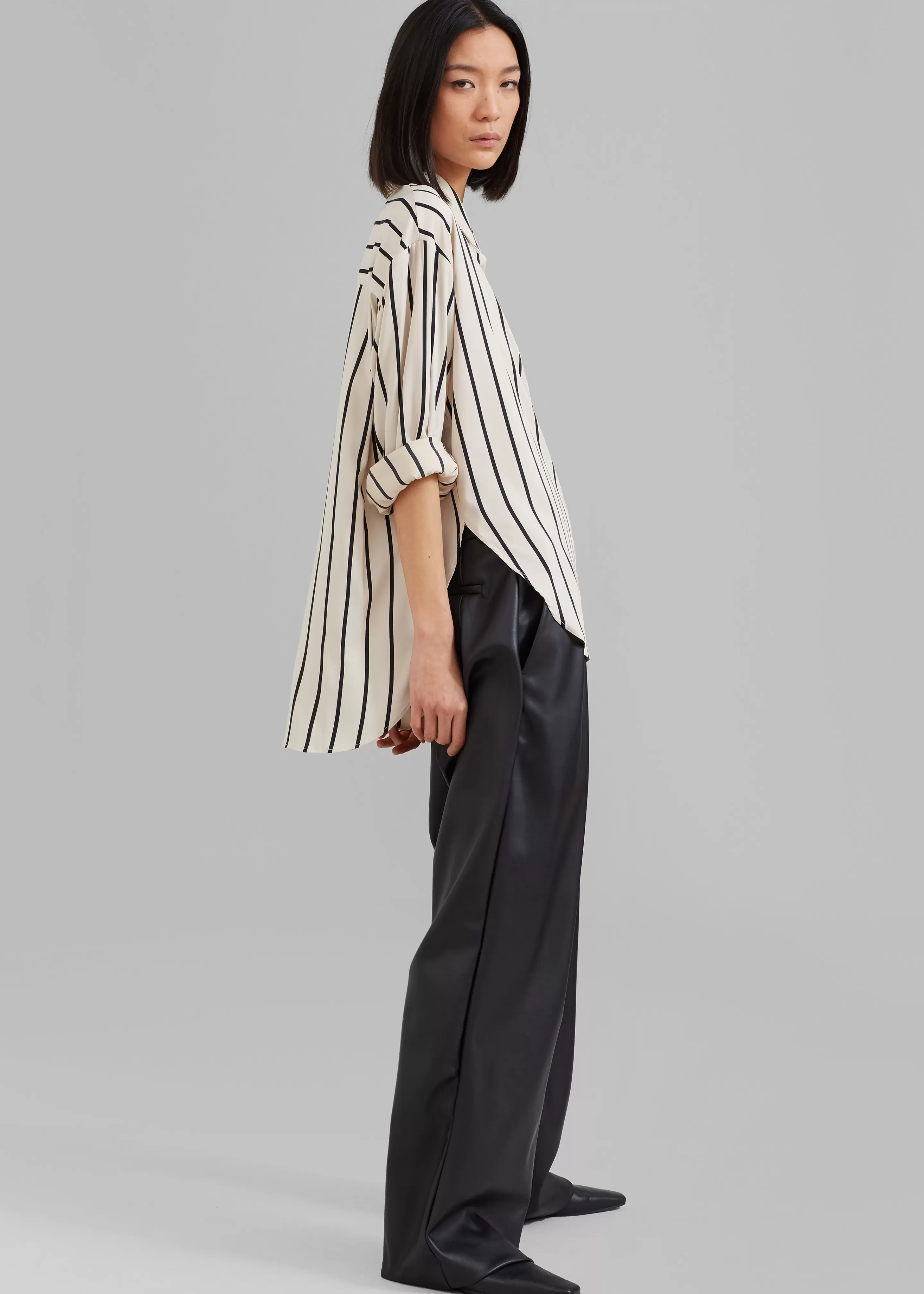 Tops | The Frankie Shop Lui Satin Shirt Black Stripe