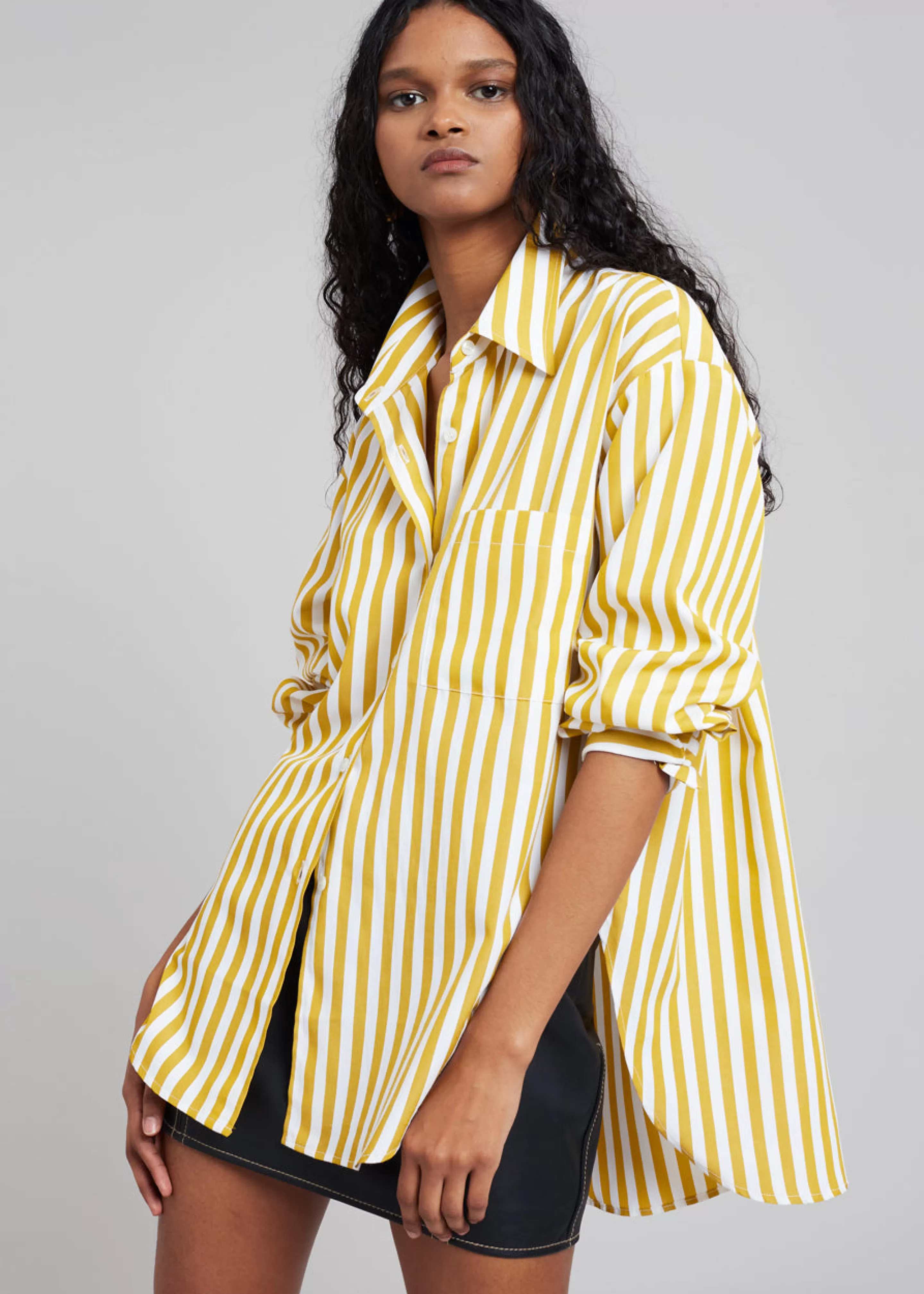 Tops | The Frankie Shop Lui Stripe Shirt Gold Yellow