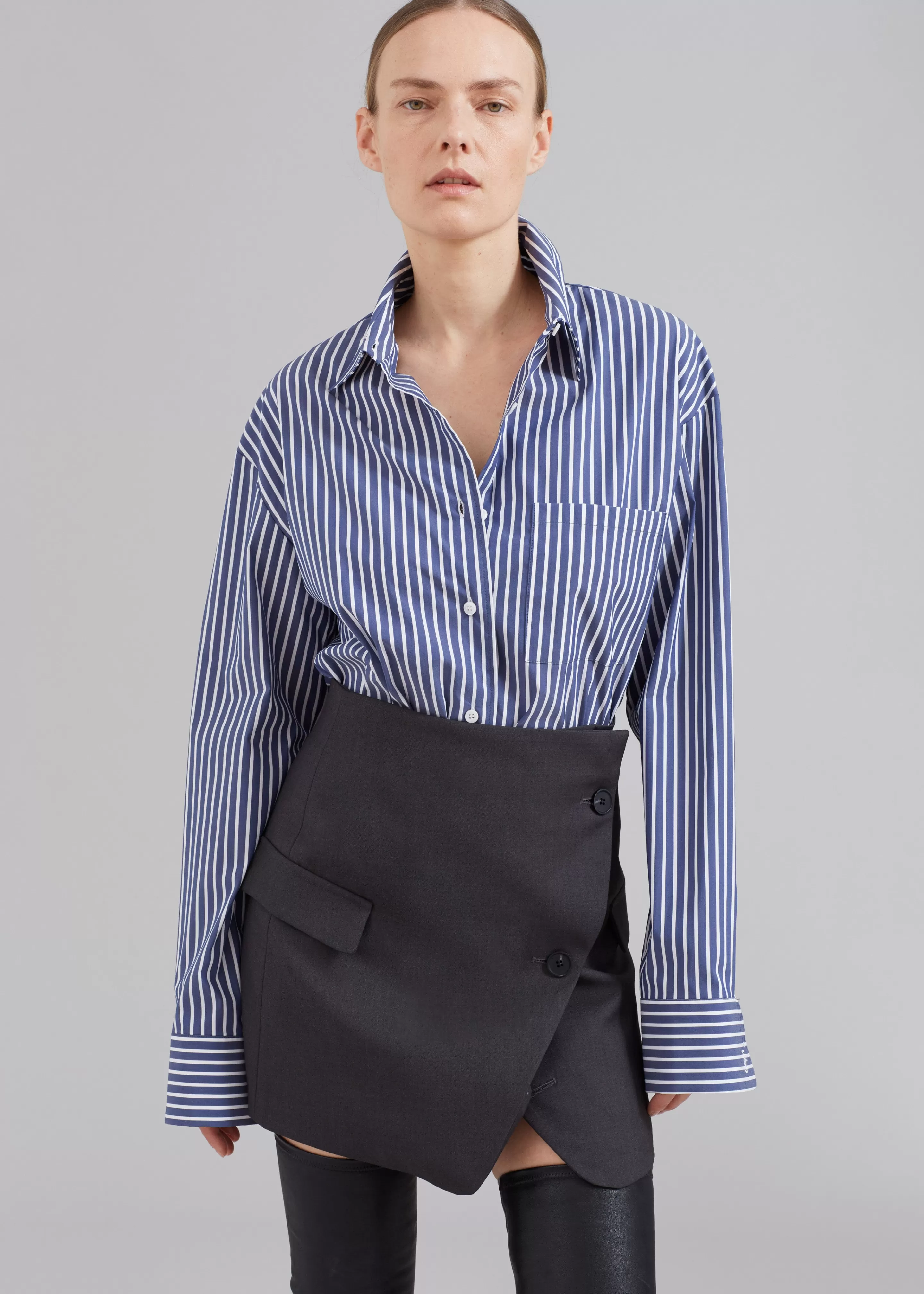 Tops | The Frankie Shop Lui Thin Stripe Shirt Navy Stripe