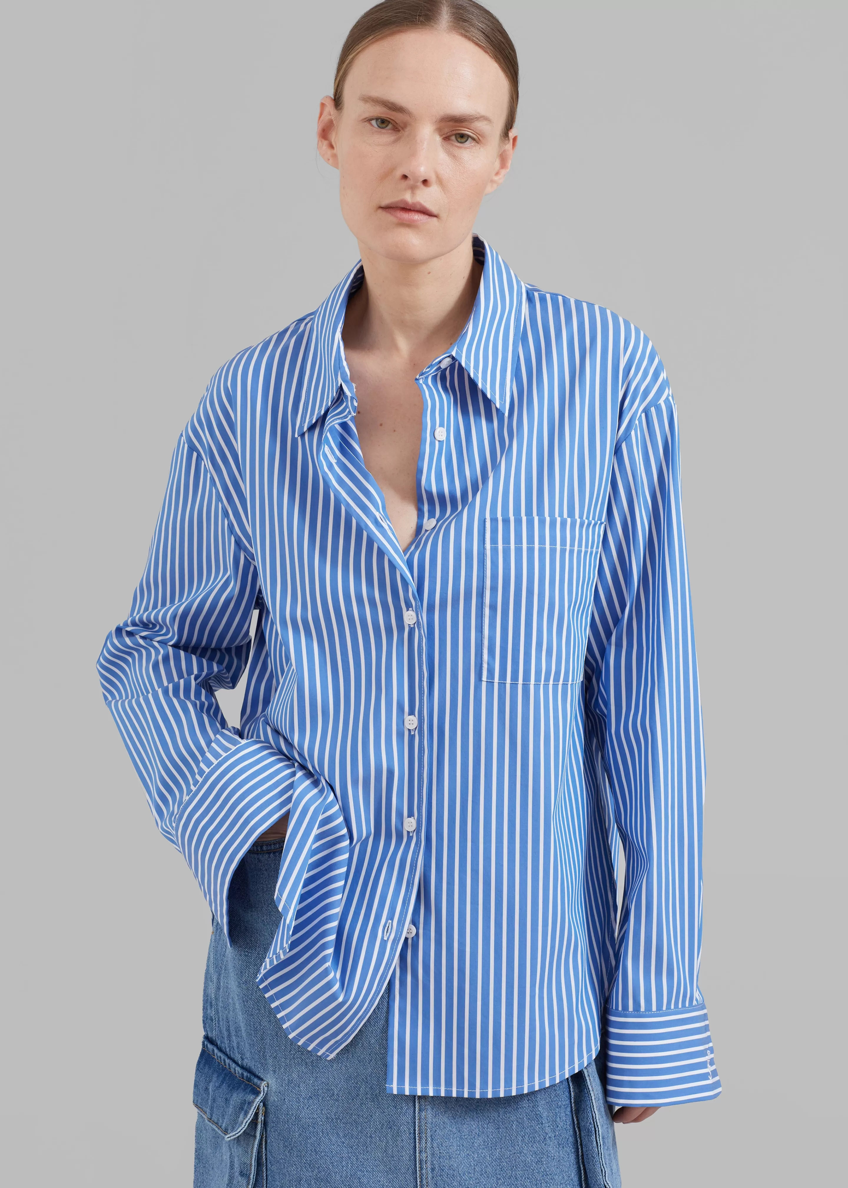 Tops | The Frankie Shop Lui Thin Stripe Shirt Medium Blue Stripe