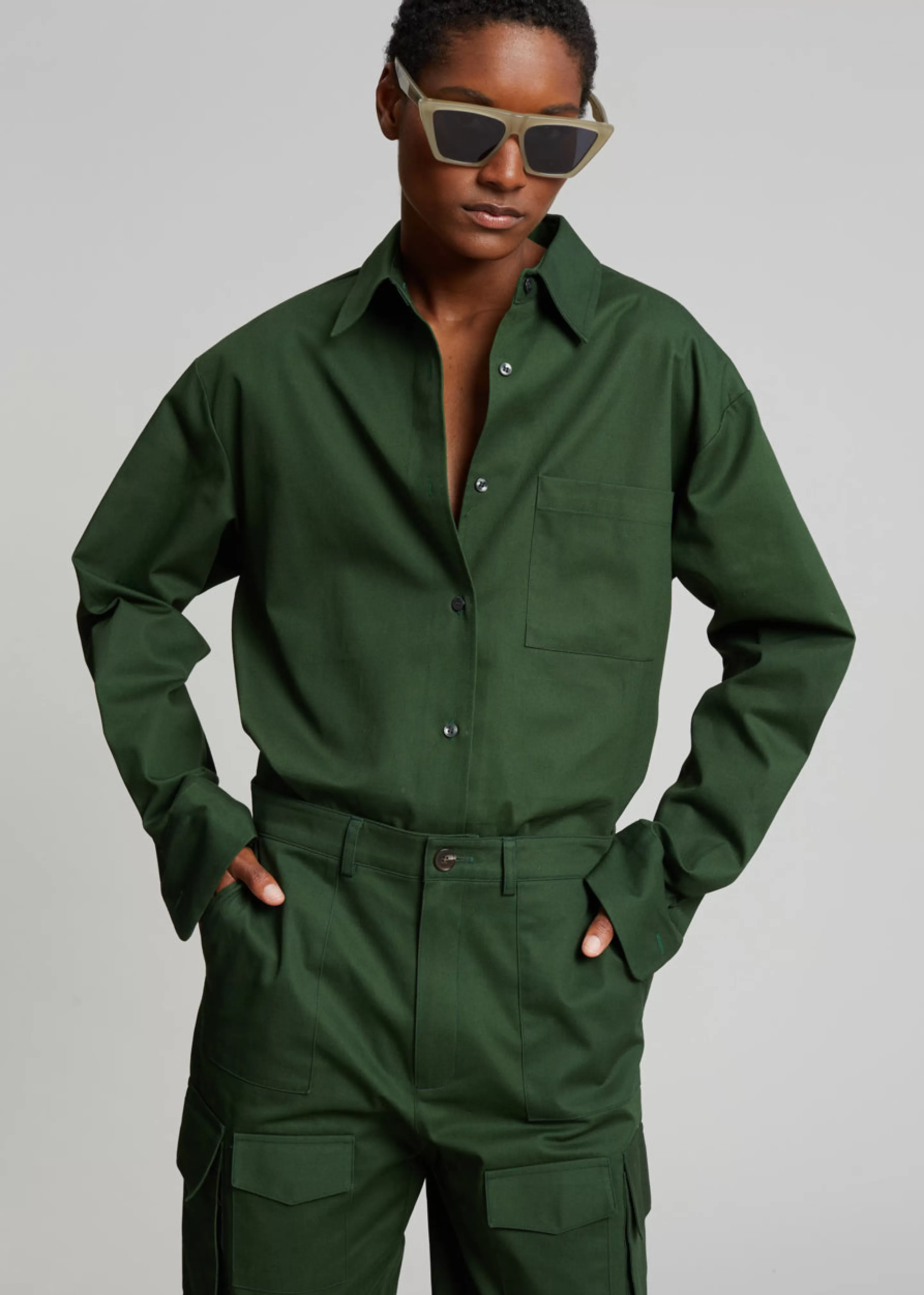 Tops | The Frankie Shop Lui Twill Overshirt Forest Green