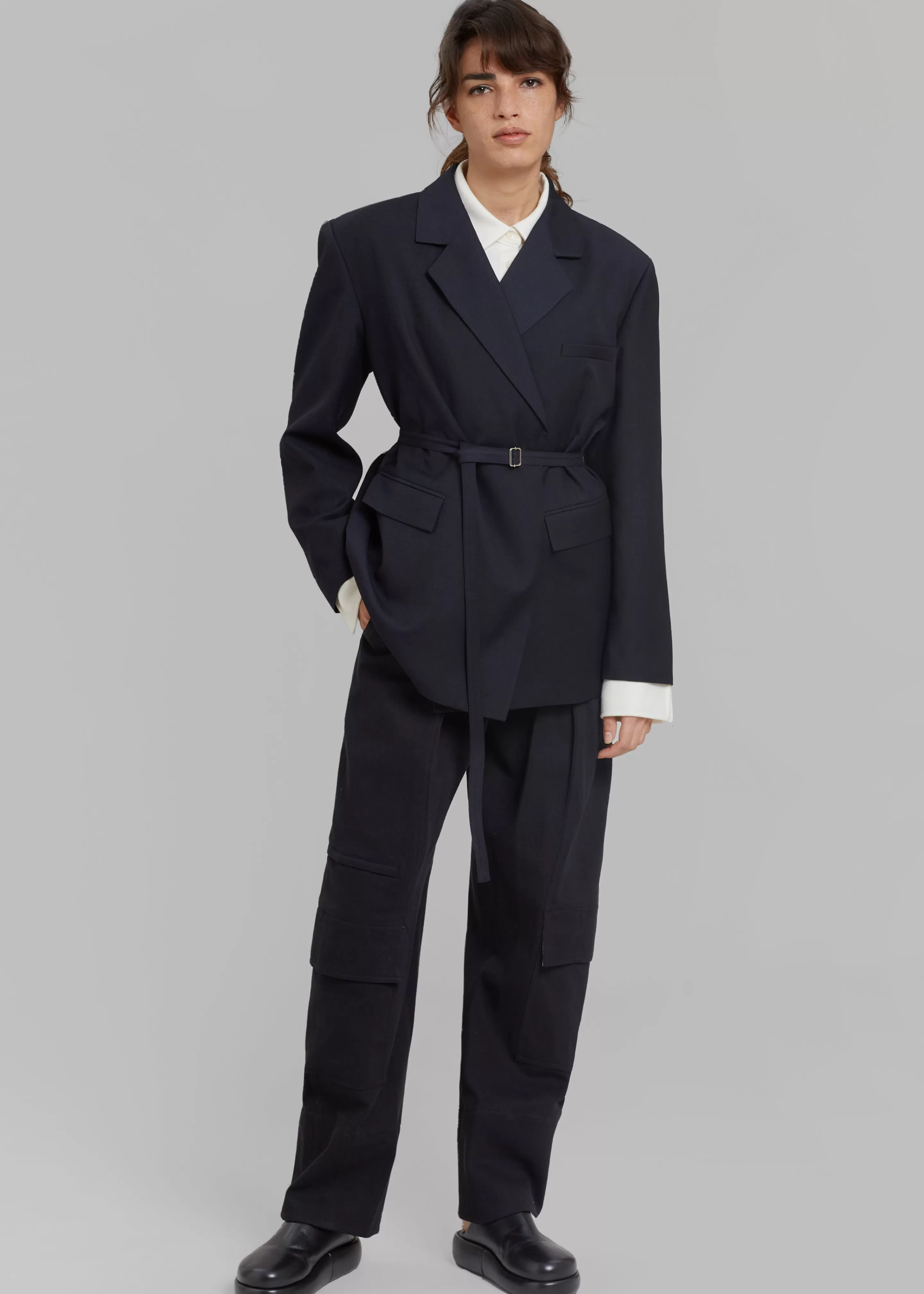 Outerwear | The Frankie Shop Lunat Belted Blazer Dark Navy