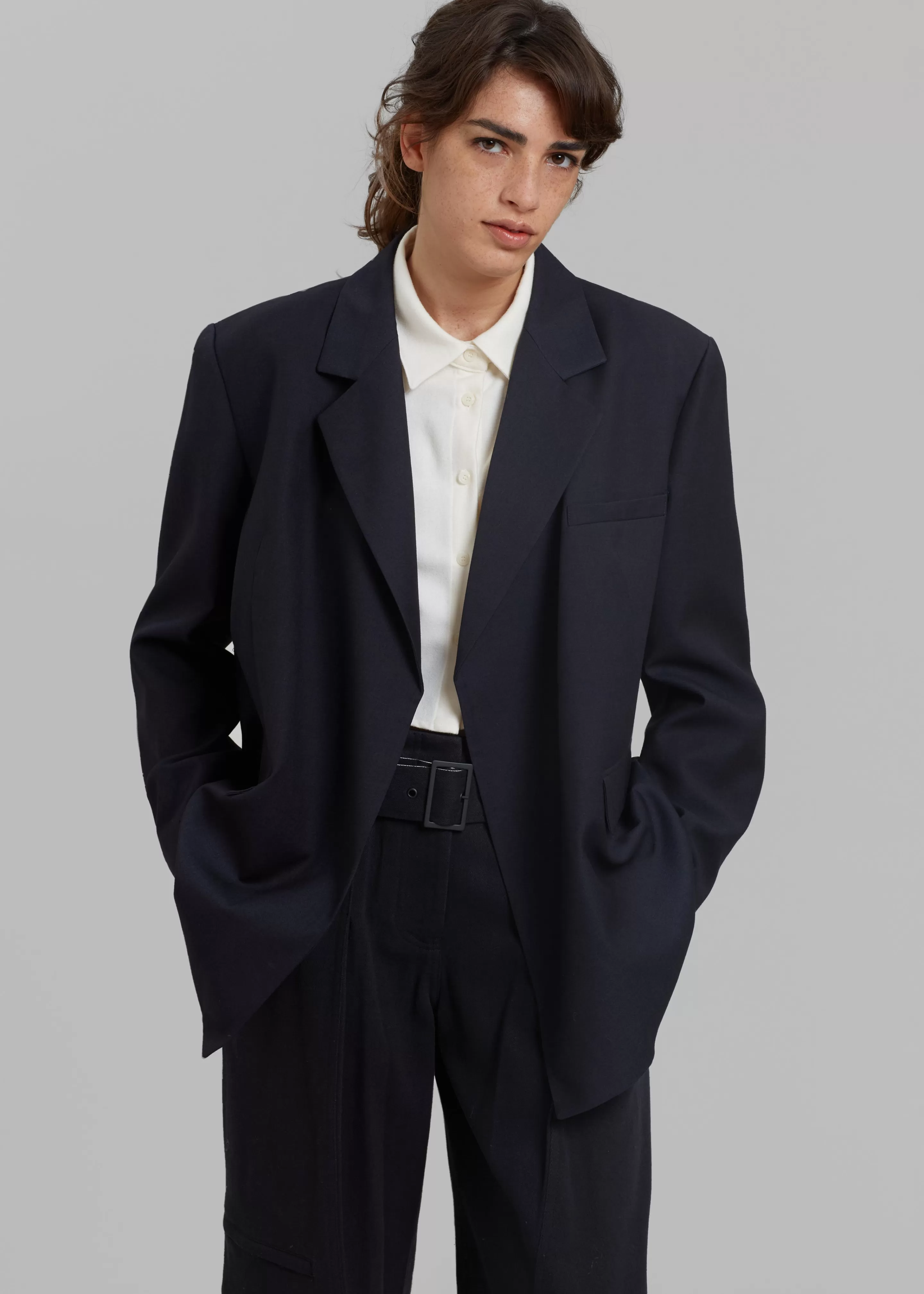 Outerwear | The Frankie Shop Lunat Belted Blazer Dark Navy