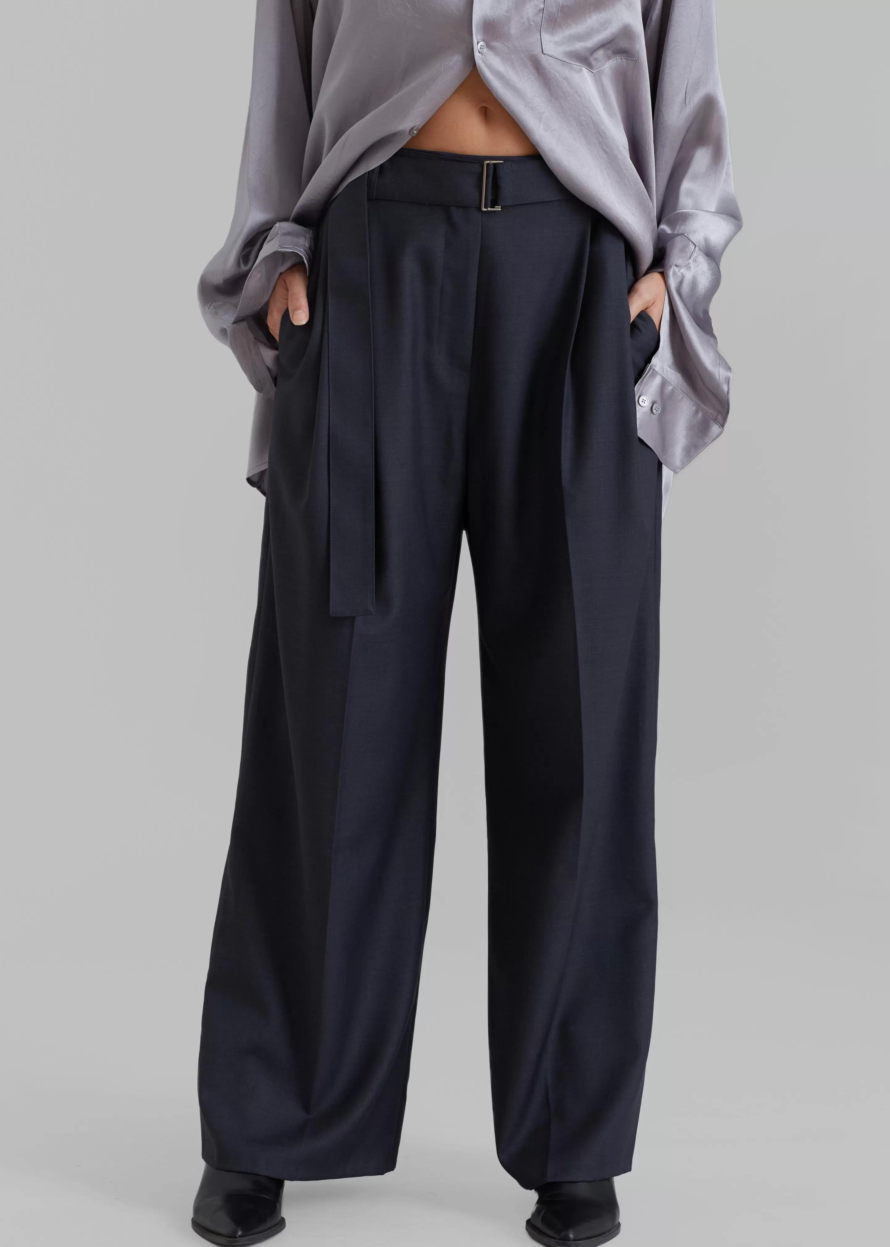 Bottoms | The Frankie Shop Lyxe Belted Pants Charcoal