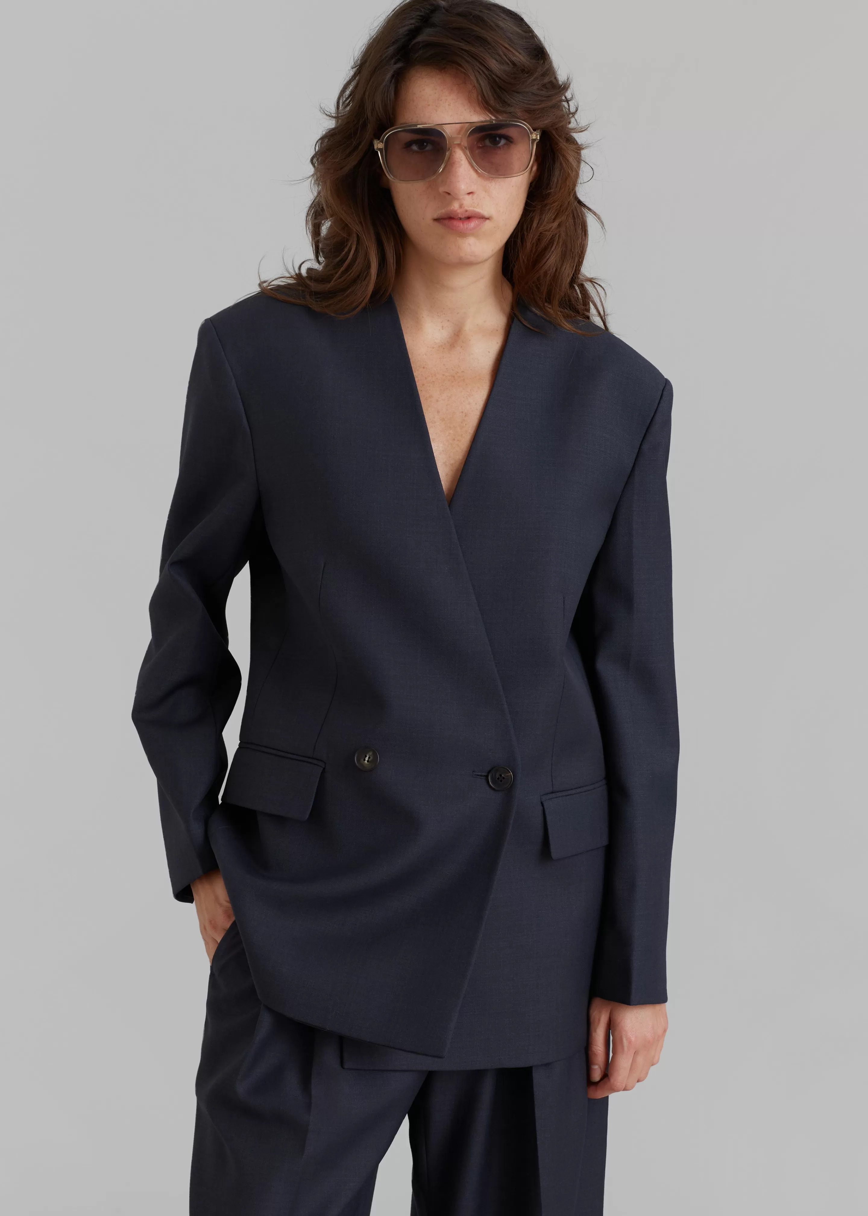 Outerwear | The Frankie Shop Lyxe Collarless Blazer Charcoal