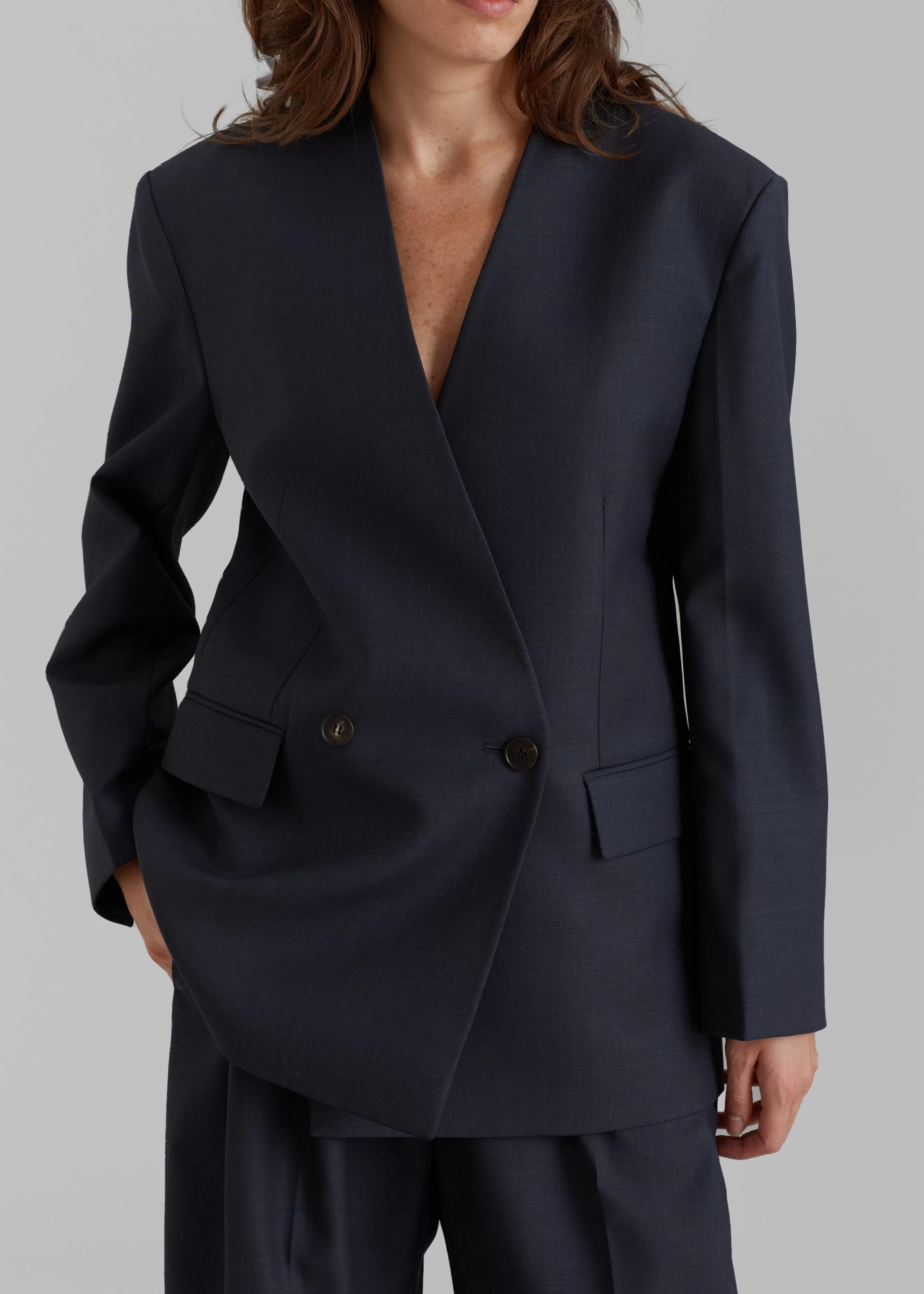 Outerwear | The Frankie Shop Lyxe Collarless Blazer Charcoal