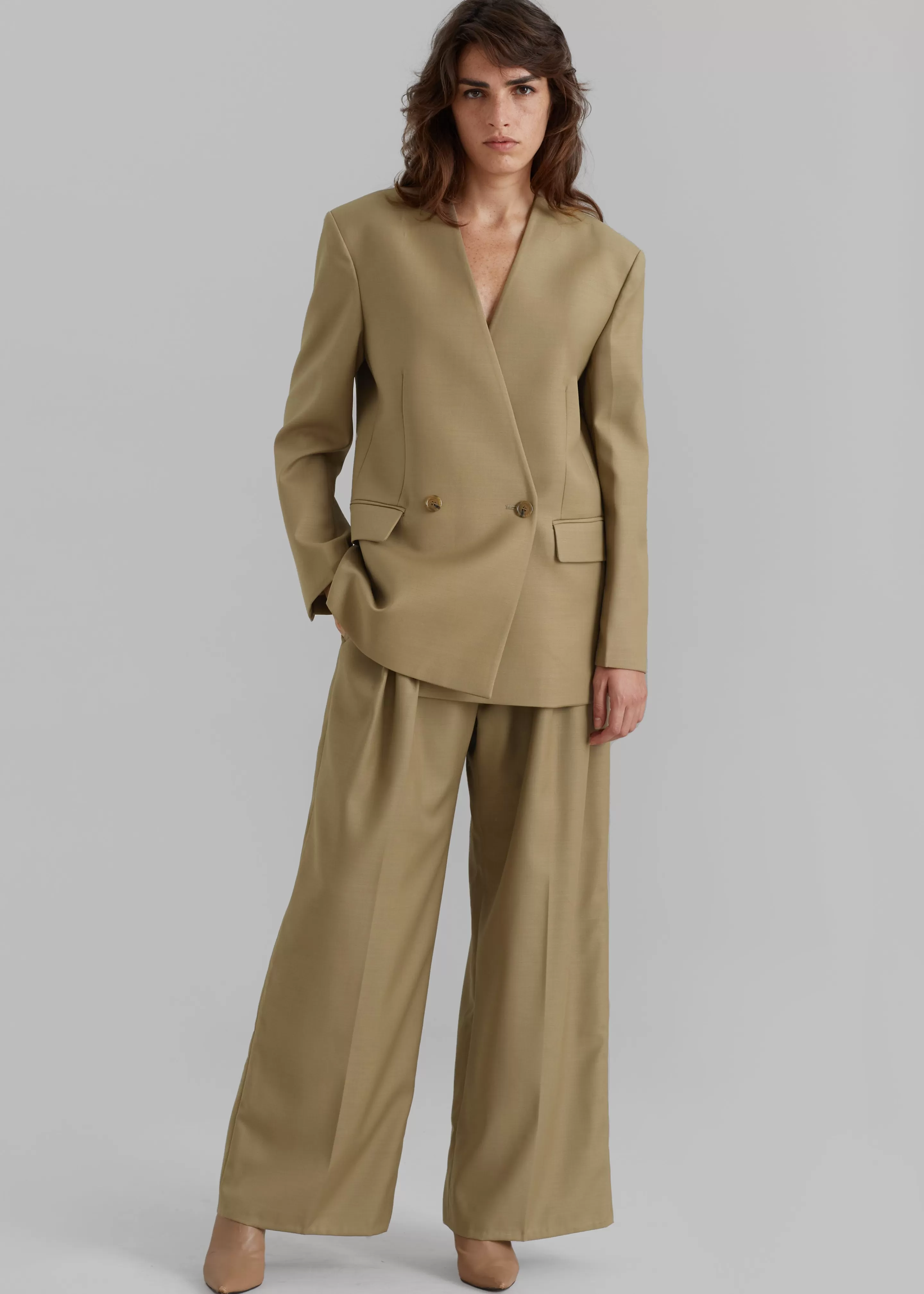 Outerwear | The Frankie Shop Lyxe Collarless Blazer Taupe