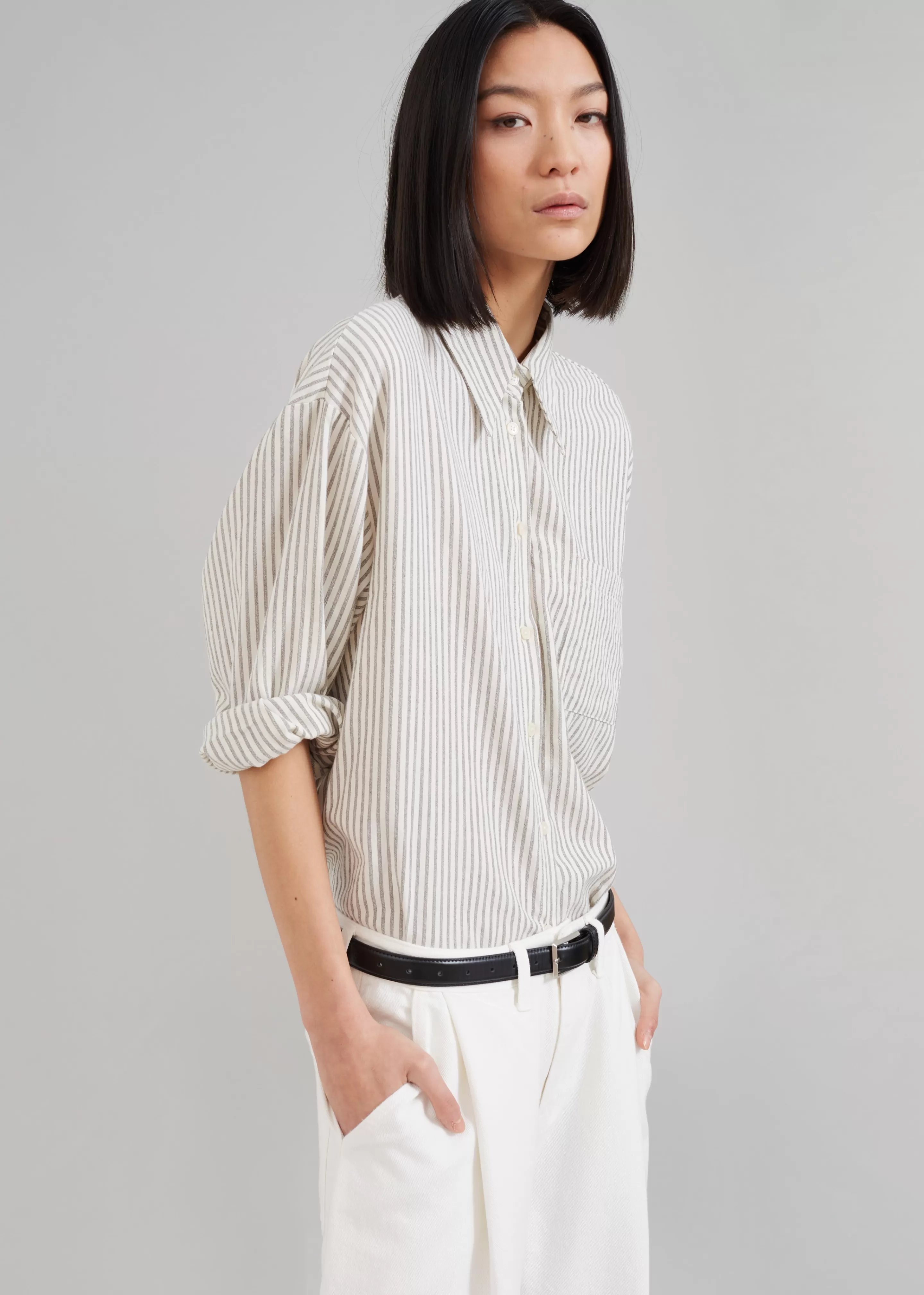 Tops | The Frankie Shop Madelen Shirt Charcoal Stripe