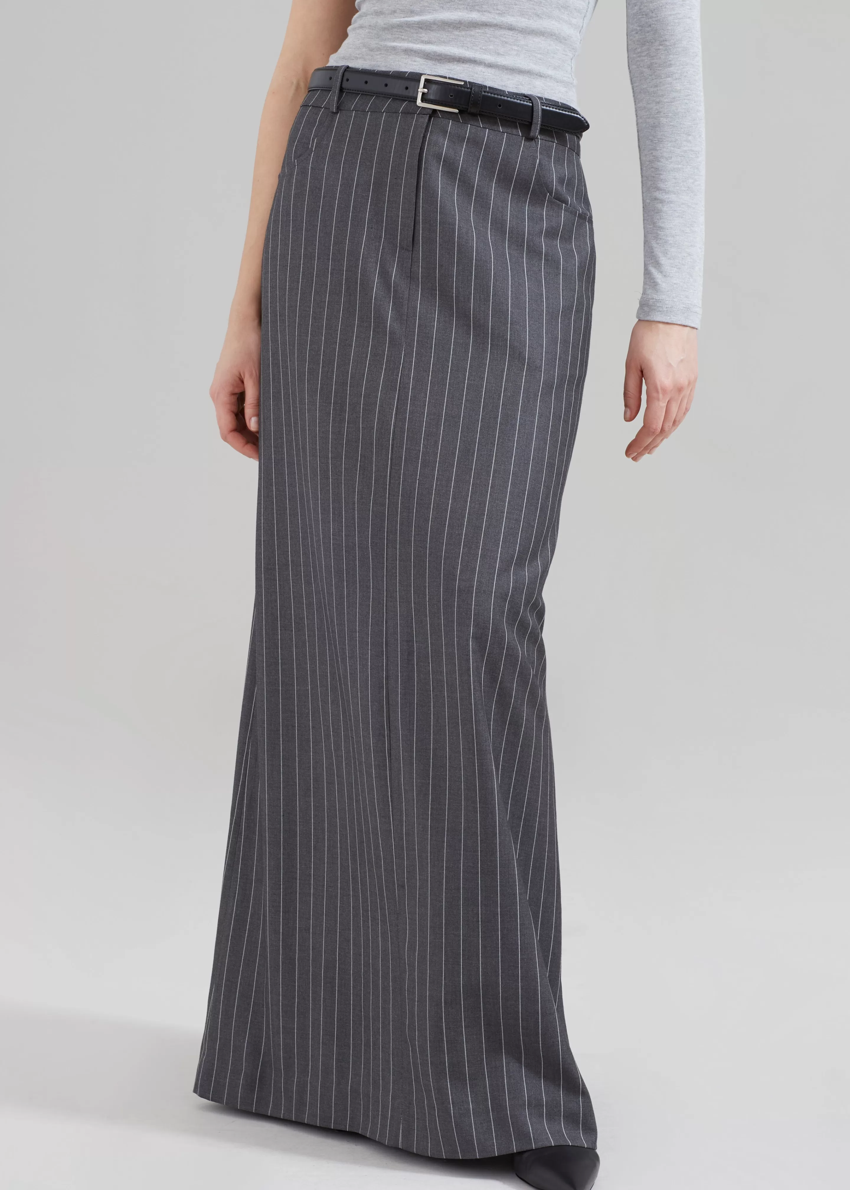 Bottoms | The Frankie Shop Malvo Long Pencil Skirt Grey Pinstripe