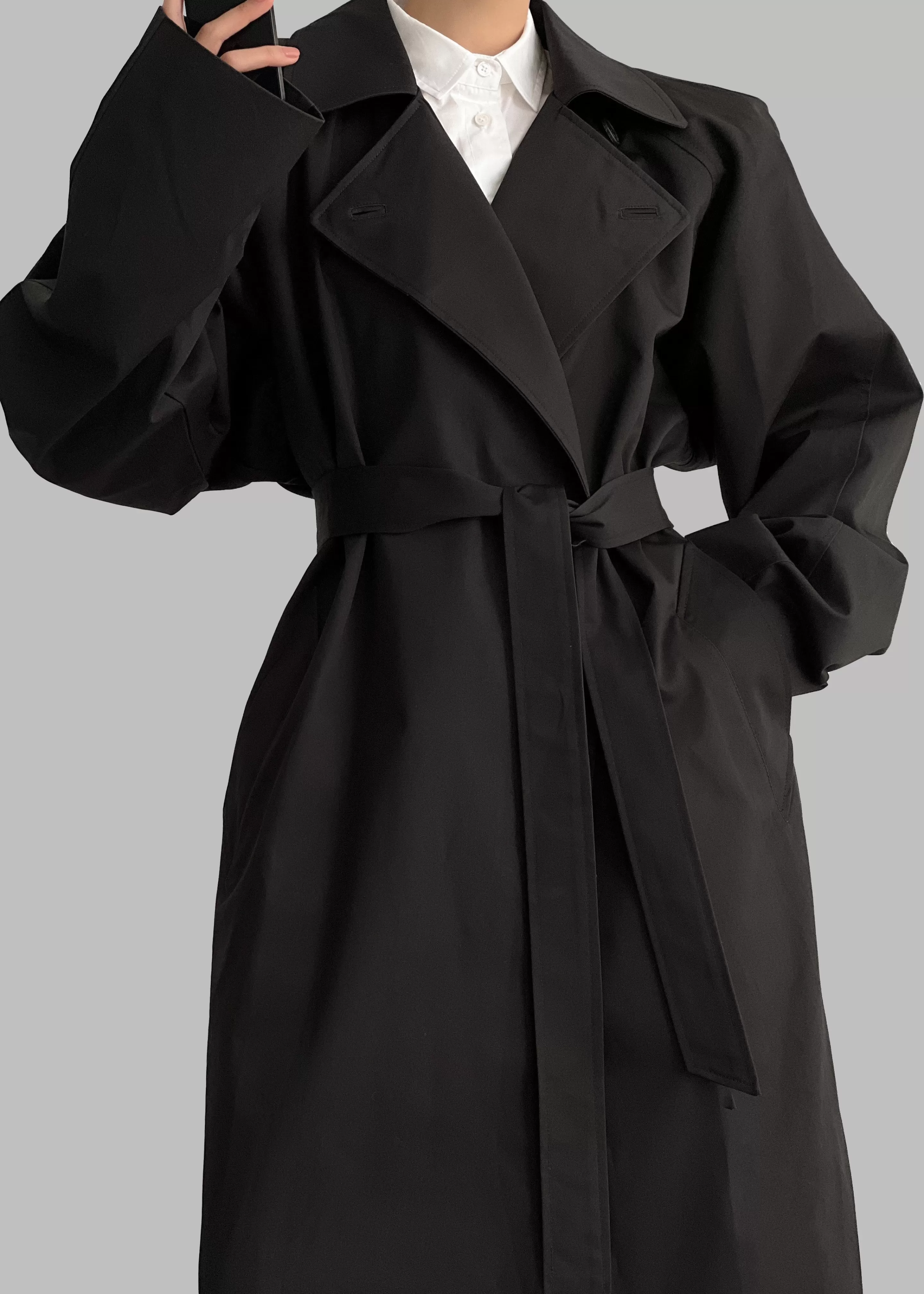 Outerwear | The Frankie Shop Marisol Box Shoulder Trench Black