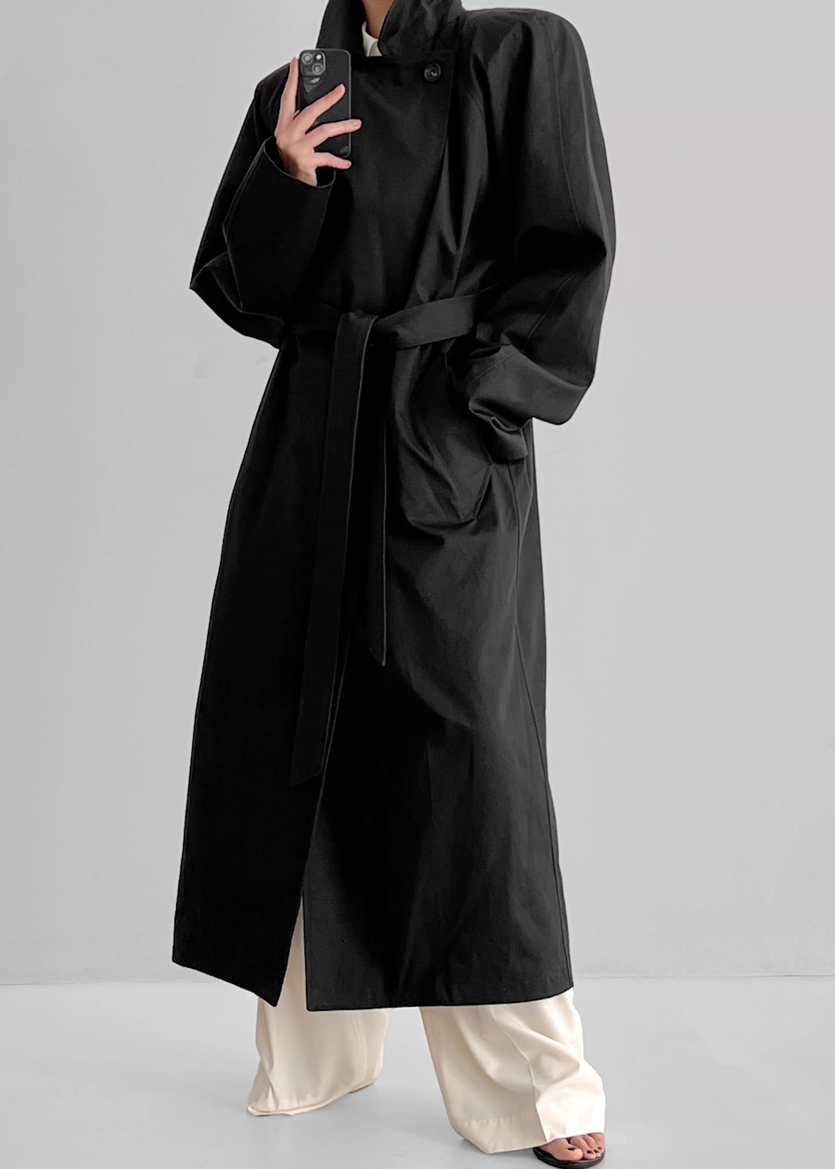 Outerwear | The Frankie Shop Marisol Box Shoulder Trench Black