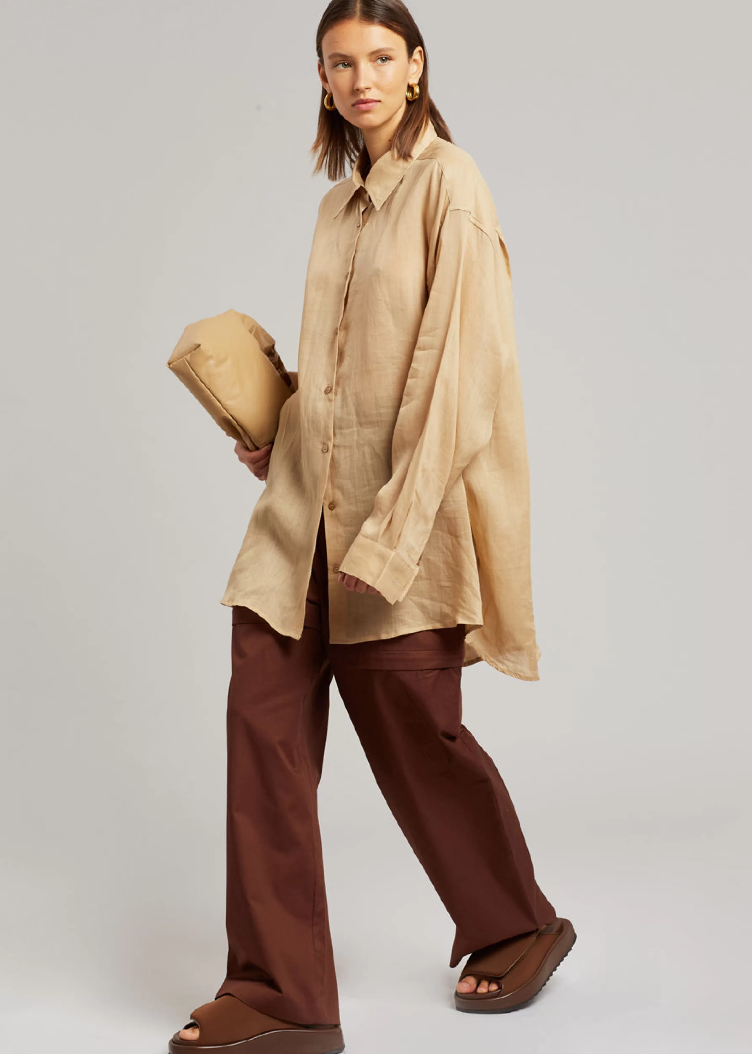 Tops | The Frankie Shop Marlow Oversized Linen Shirt Camel