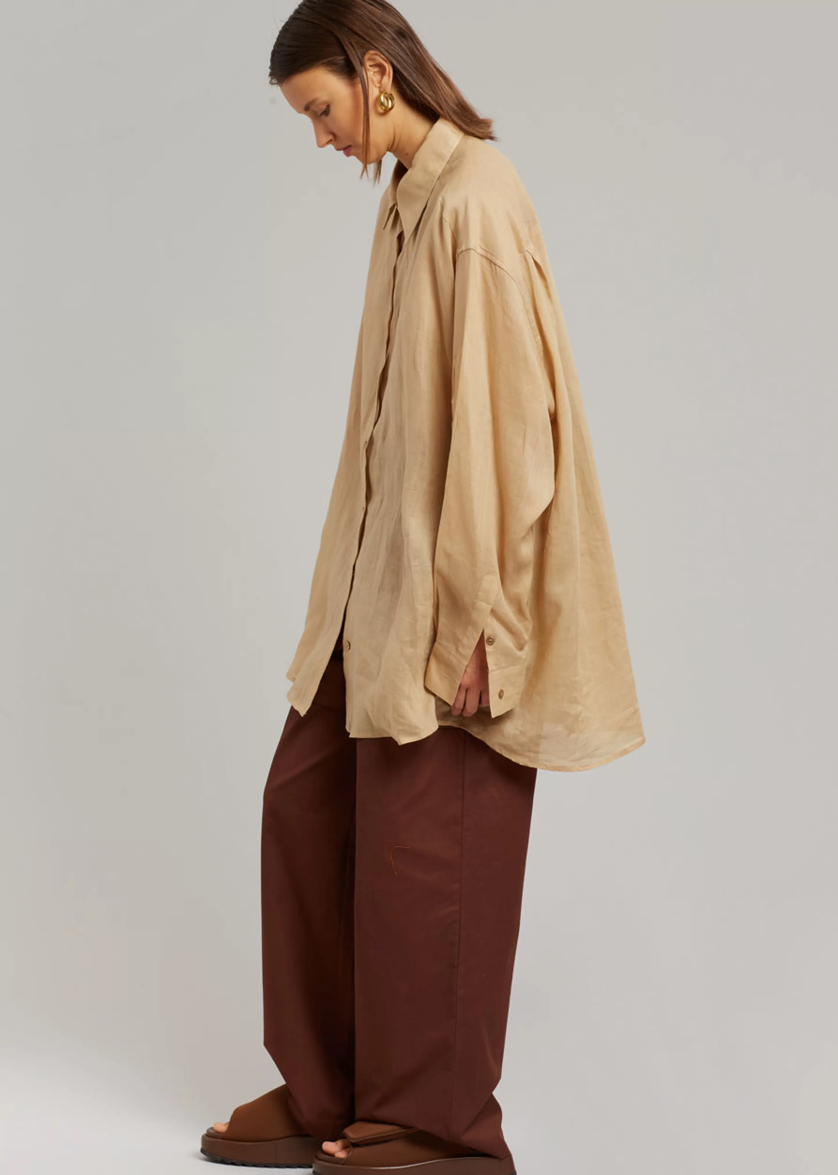 Tops | The Frankie Shop Marlow Oversized Linen Shirt Camel