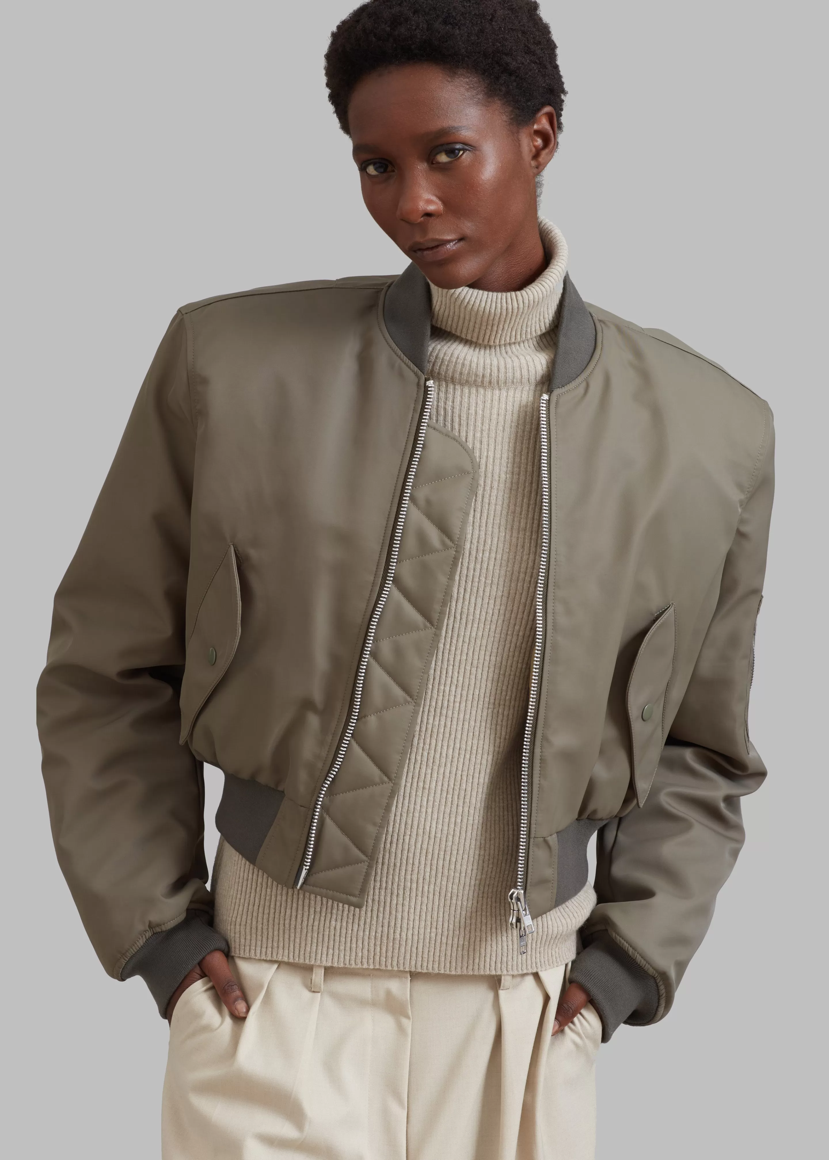 Outerwear | The Frankie Shop Mati Cropped Padded Bomber Olive