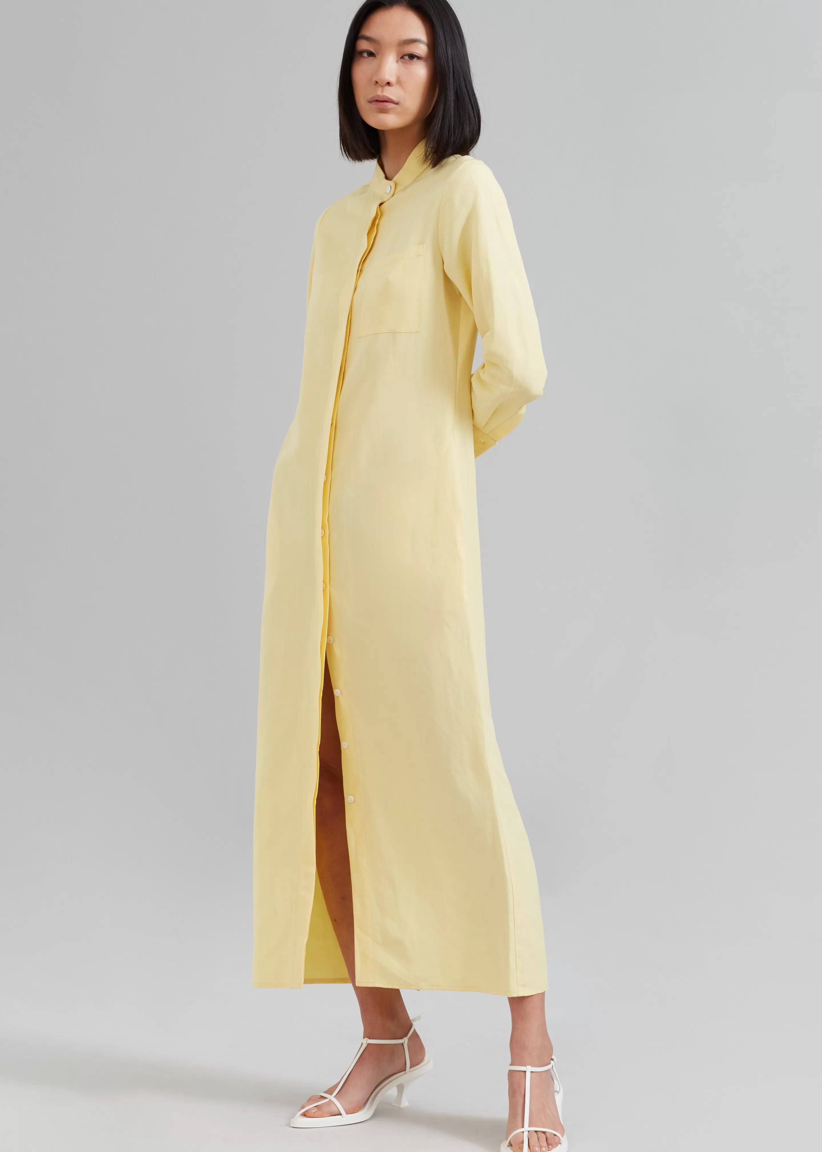 Dresses | The Frankie Shop Matin Collarless Shirt Dress Butter