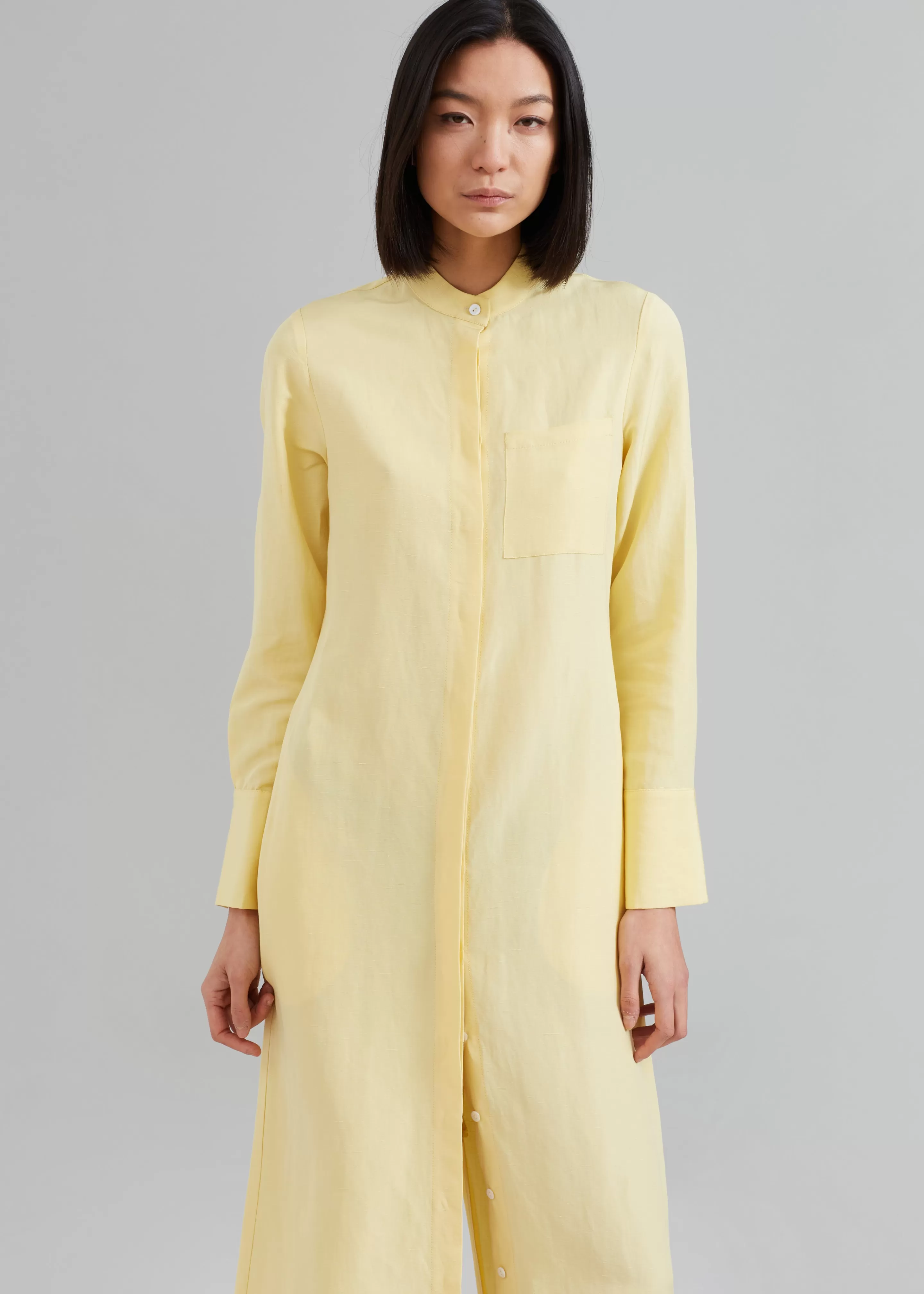 Dresses | The Frankie Shop Matin Collarless Shirt Dress Butter