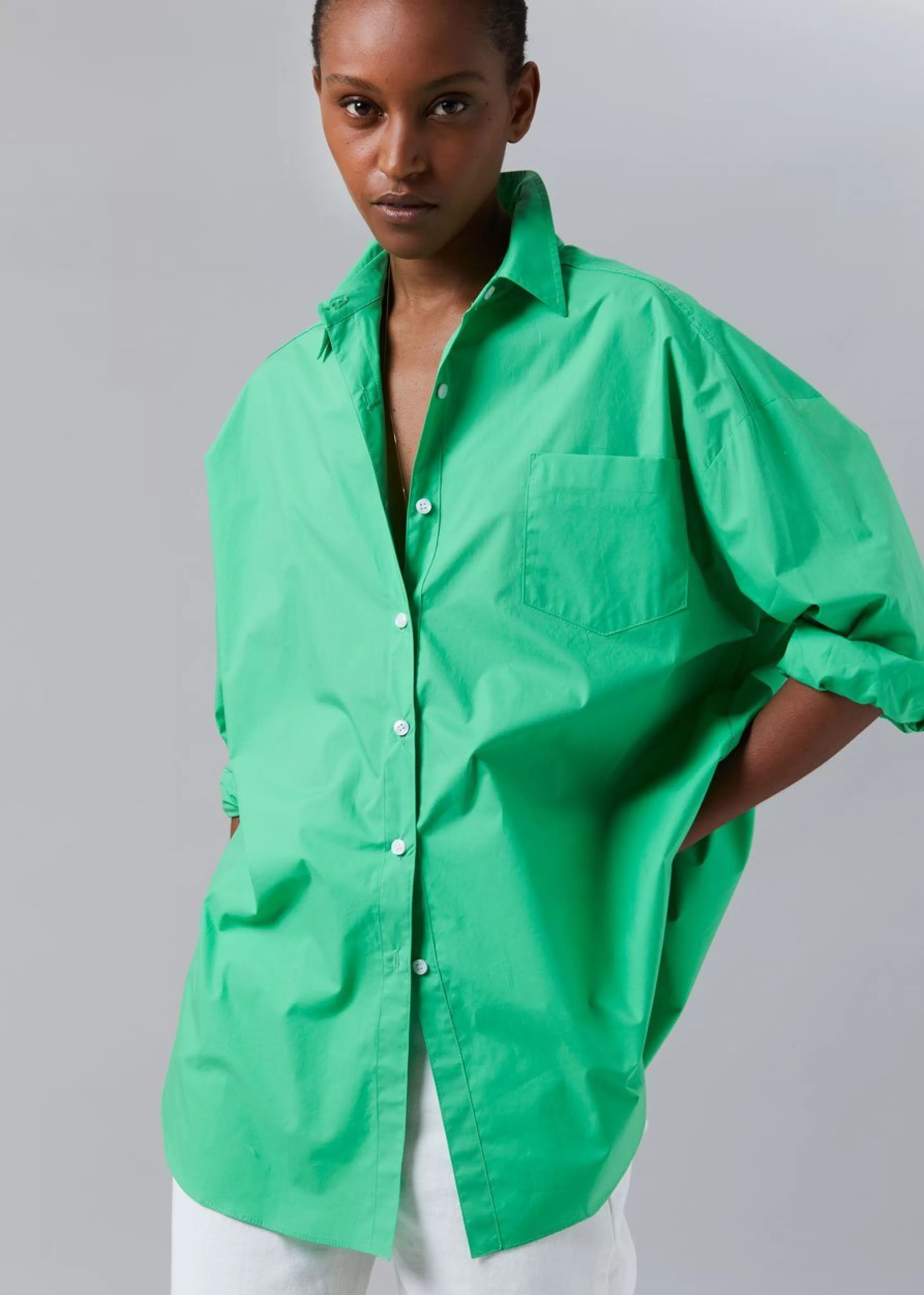 Tops | The Frankie Shop Melody Oversized Cotton Shirt Island Green