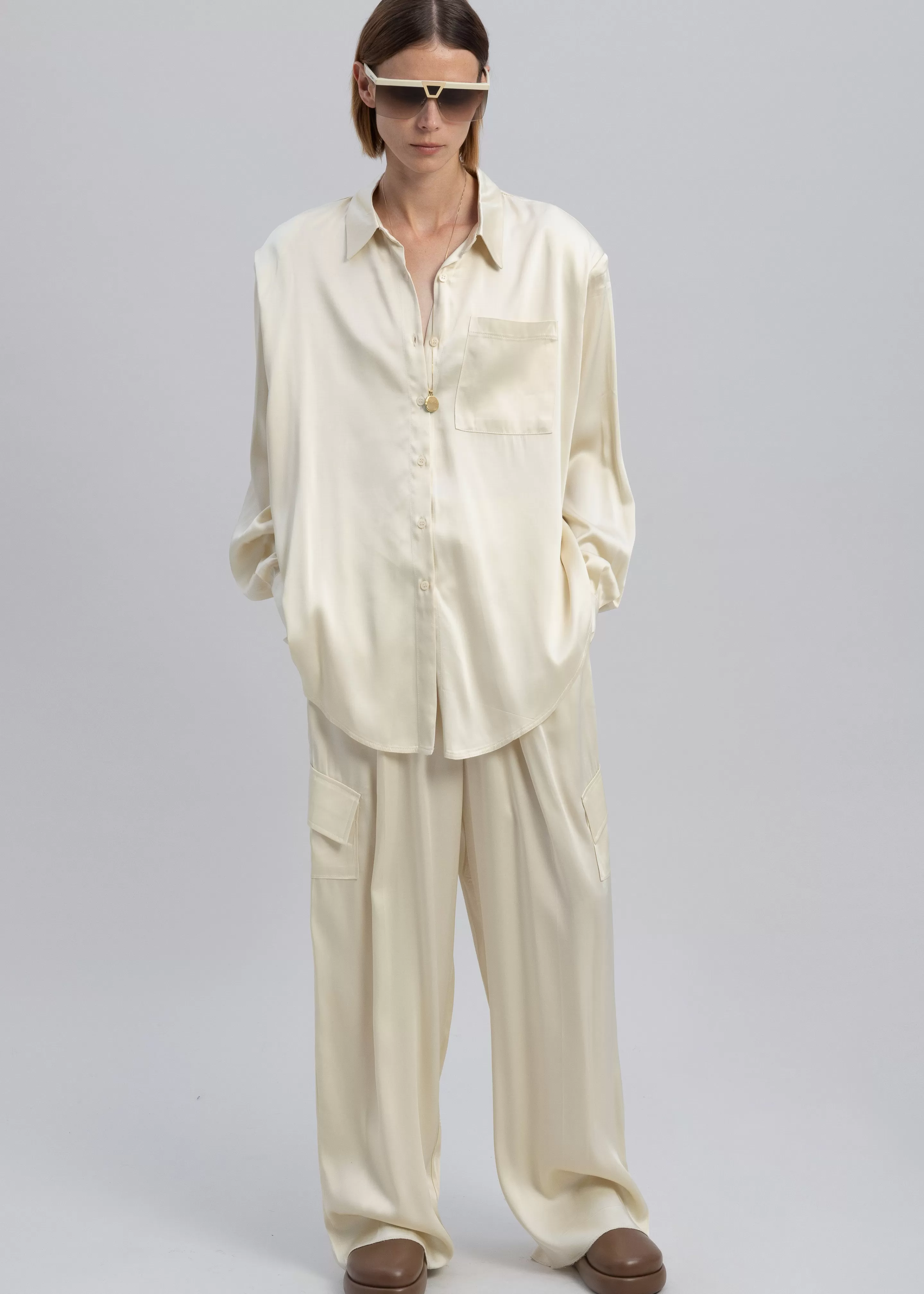 Tops | The Frankie Shop Menne Silky Shirt Ivory