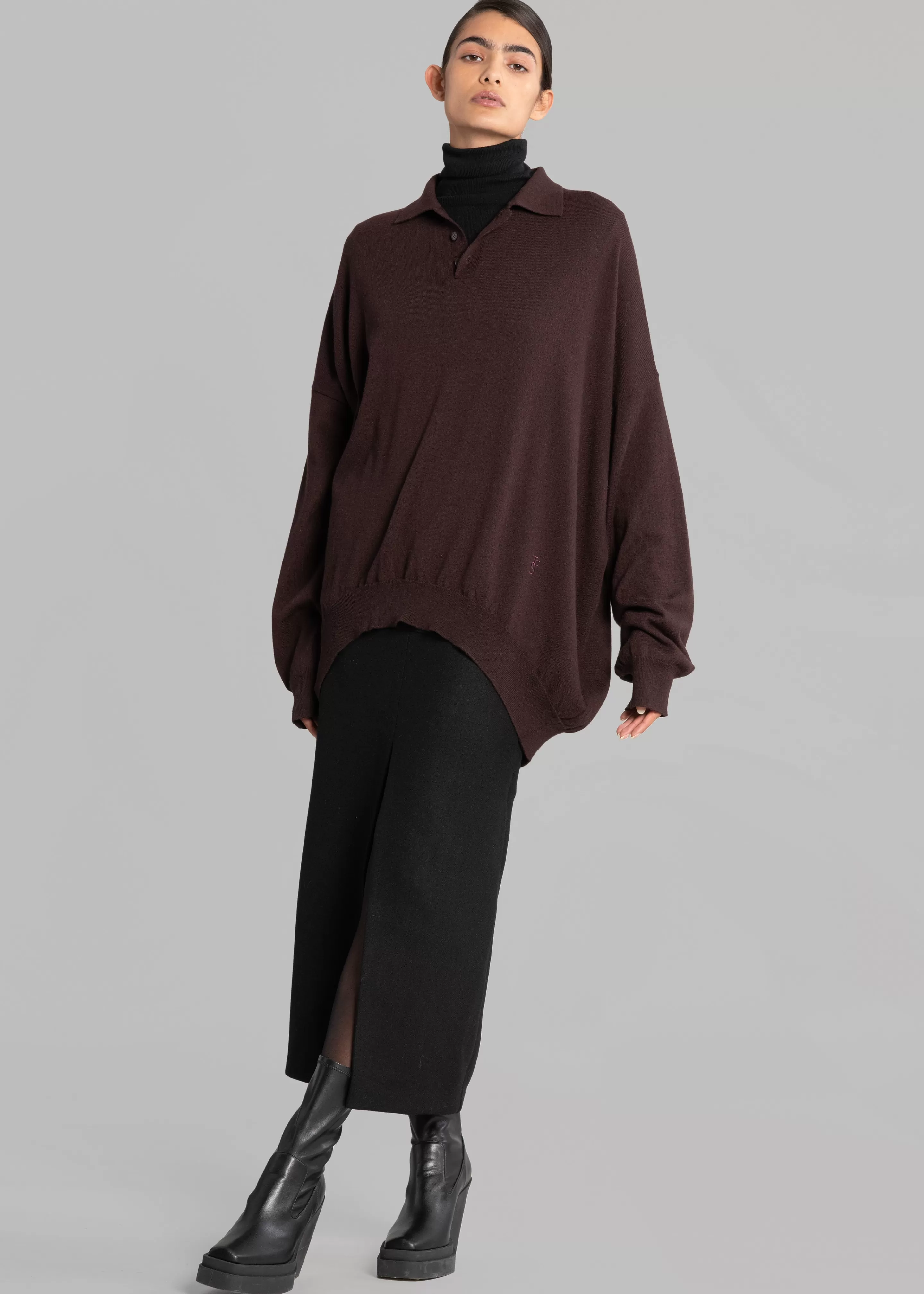 Knitwear | The Frankie Shop Meriel Polo Sweater Chocolate Plum