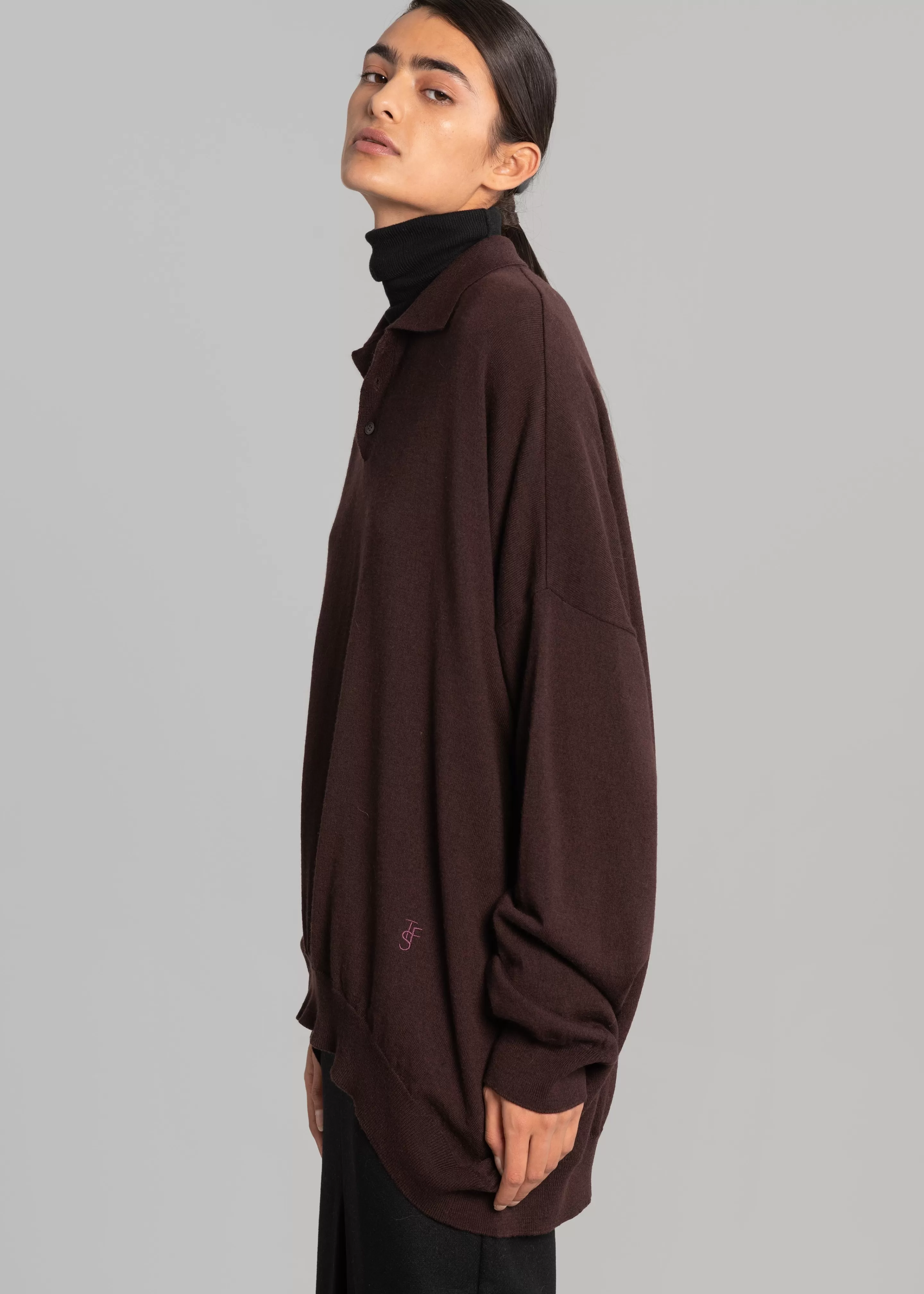 Knitwear | The Frankie Shop Meriel Polo Sweater Chocolate Plum