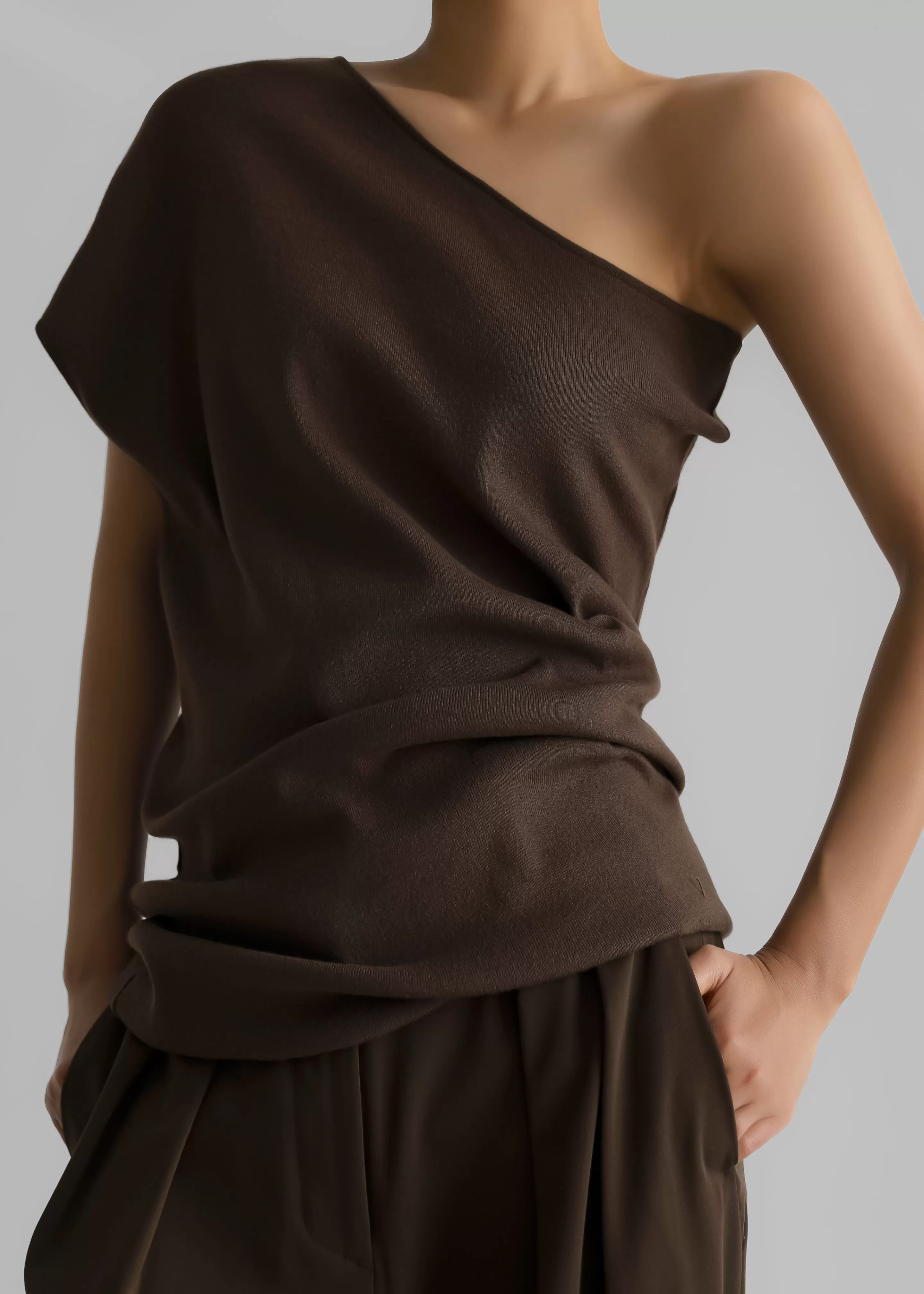 Tops | The Frankie Shop Nivi One Shoulder Knit Top Brown