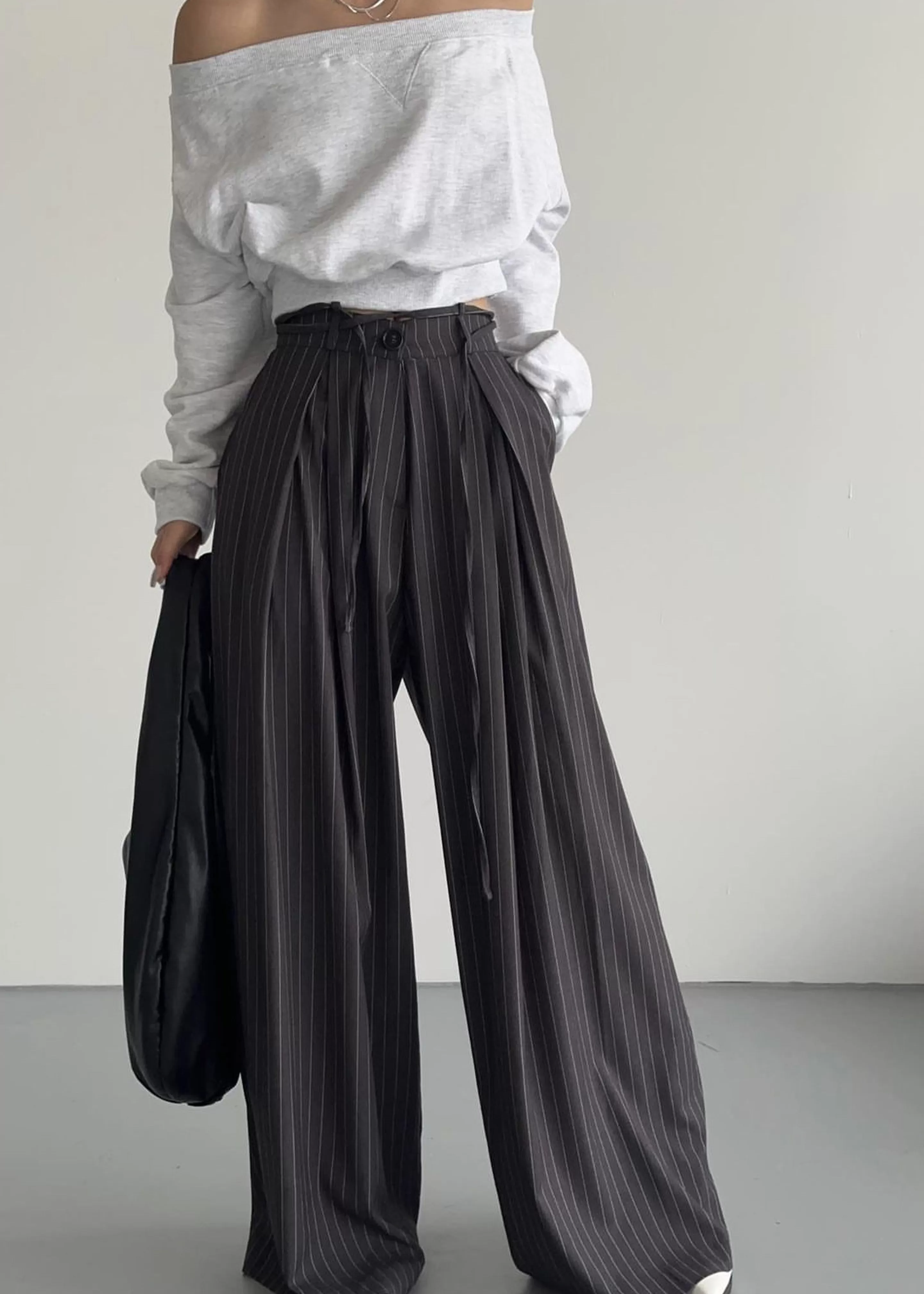 Bottoms | The Frankie Shop Noor Wide Pants Grey Pinstripe