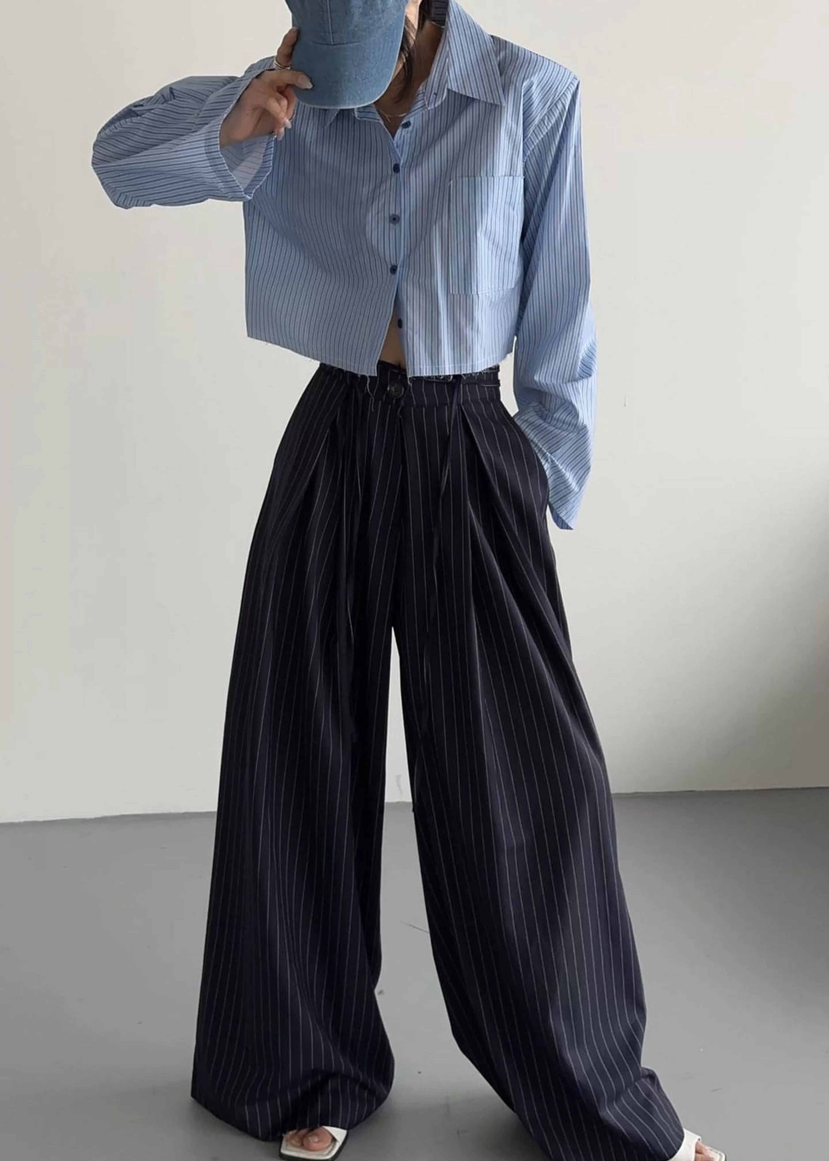 Bottoms | The Frankie Shop Noor Wide Pants Navy Pinstripe