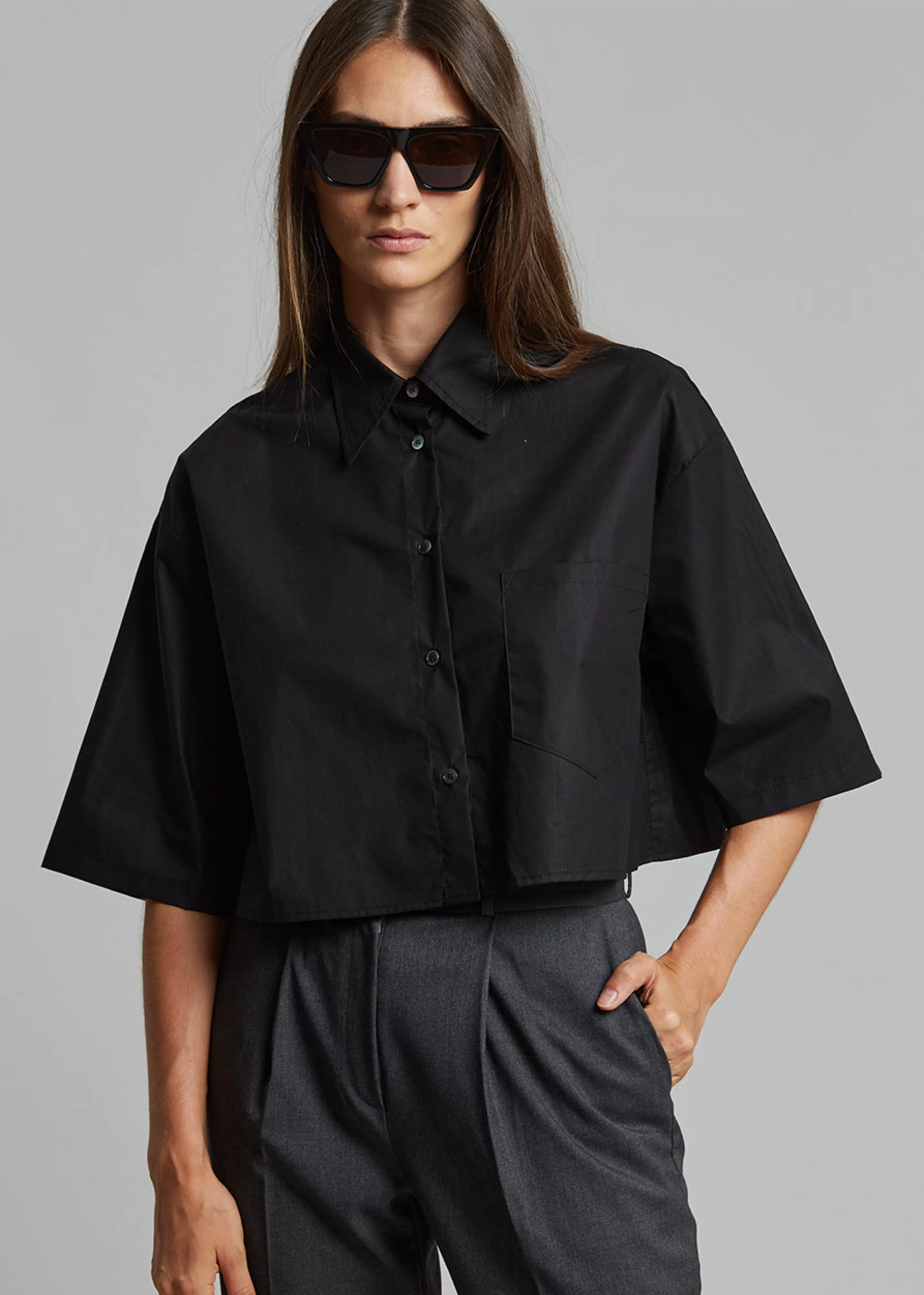 Tops | The Frankie Shop Odem Cropped Shirt Black