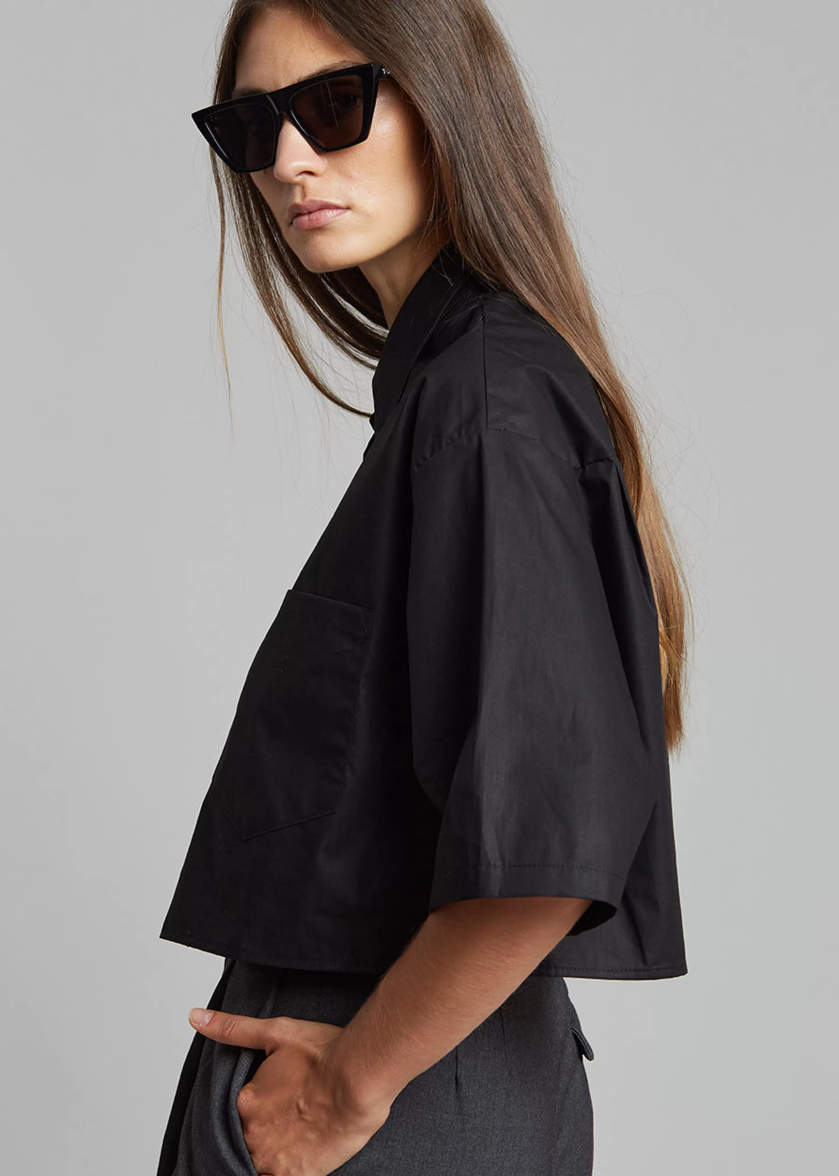 Tops | The Frankie Shop Odem Cropped Shirt Black